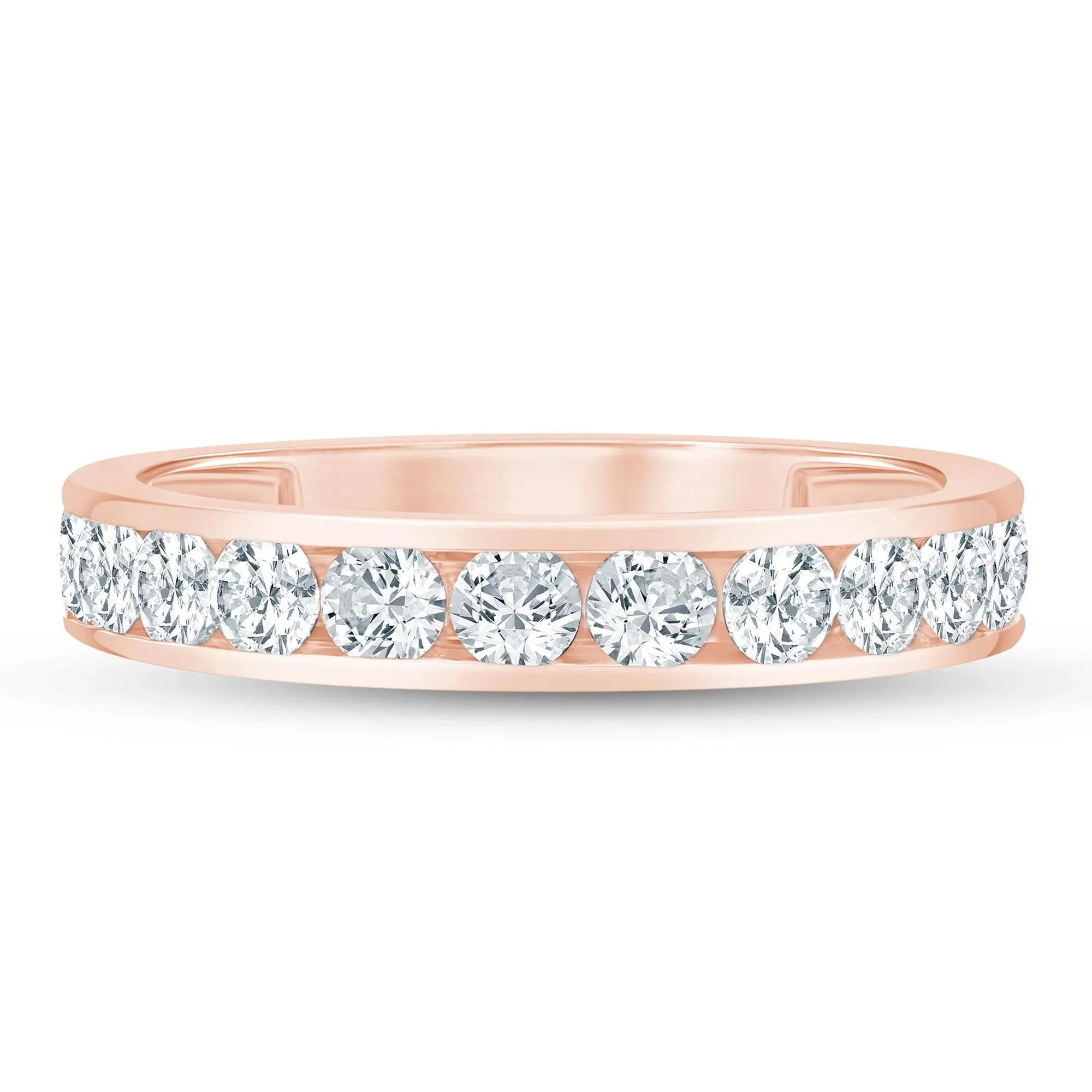 1 CT. Tw. Diamond Channel Band Ring 14K Rose Gold Round Brilliant Cut Size 6 3mm - Image 3