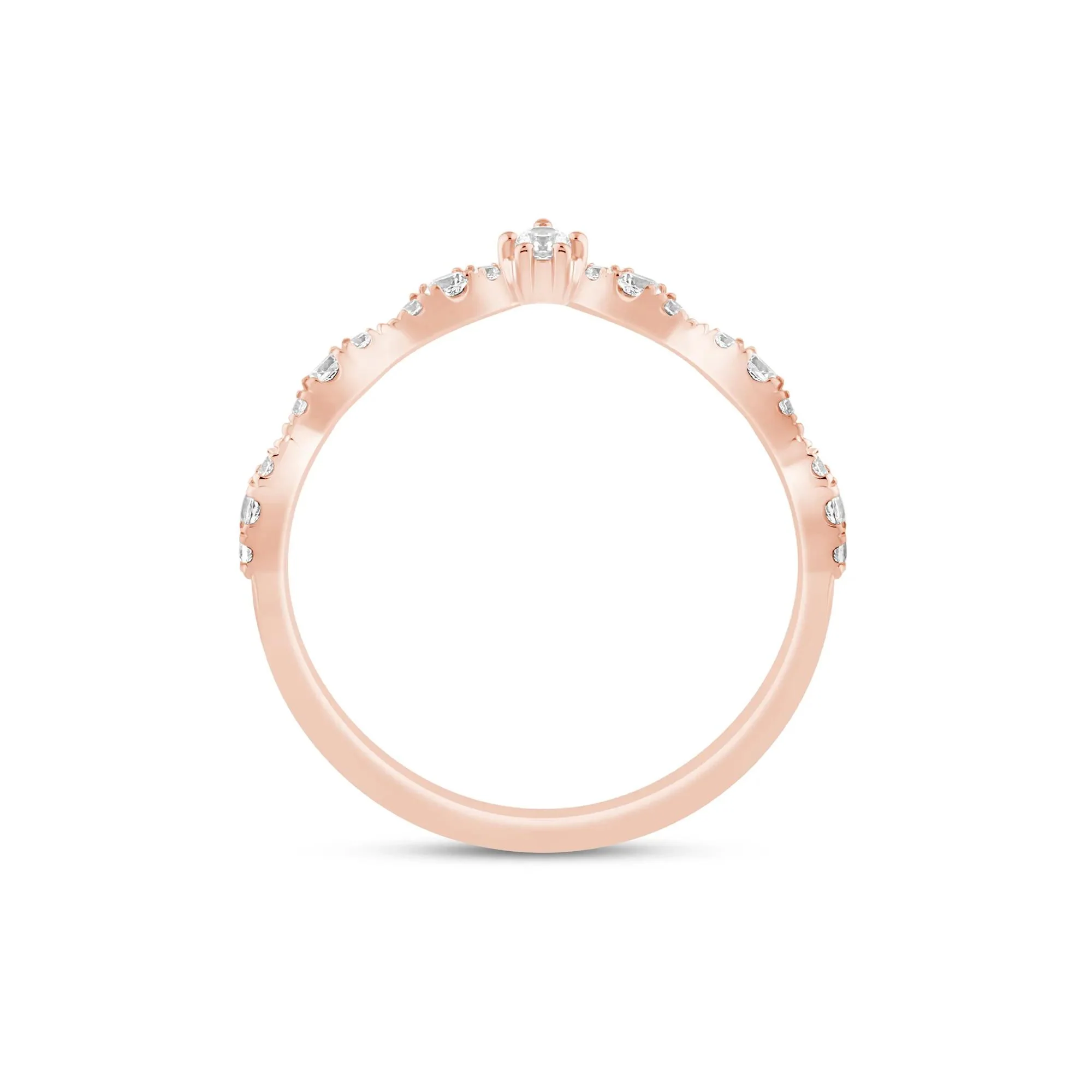 1/4 CT. Tw. Faux Marquise Diamond Chevron Band Ring 14K Rose Gold Size 5.5 1mm - Image 2