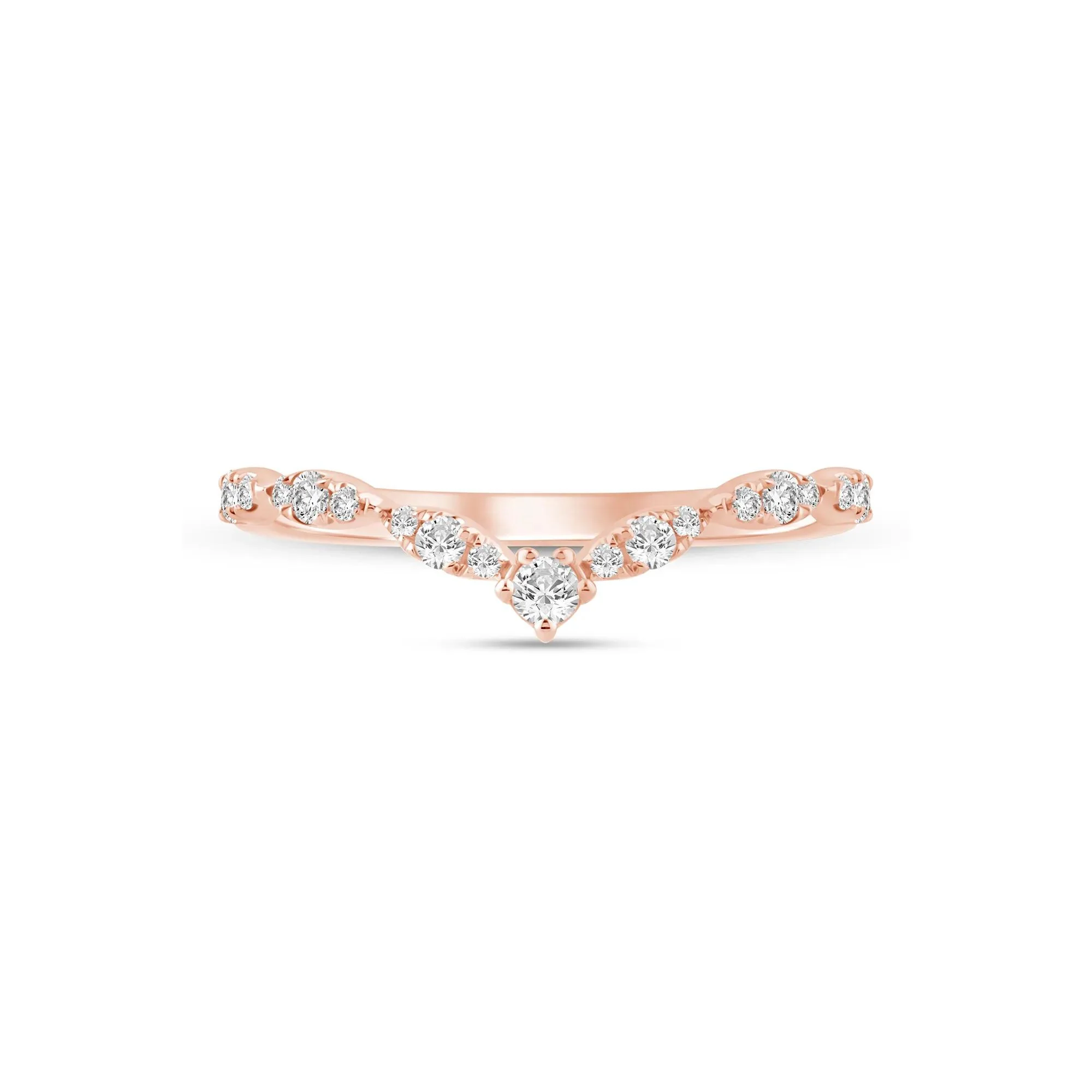 1/4 CT. Tw. Faux Marquise Diamond Chevron Band Ring 14K Rose Gold Size 6.5 1mm
