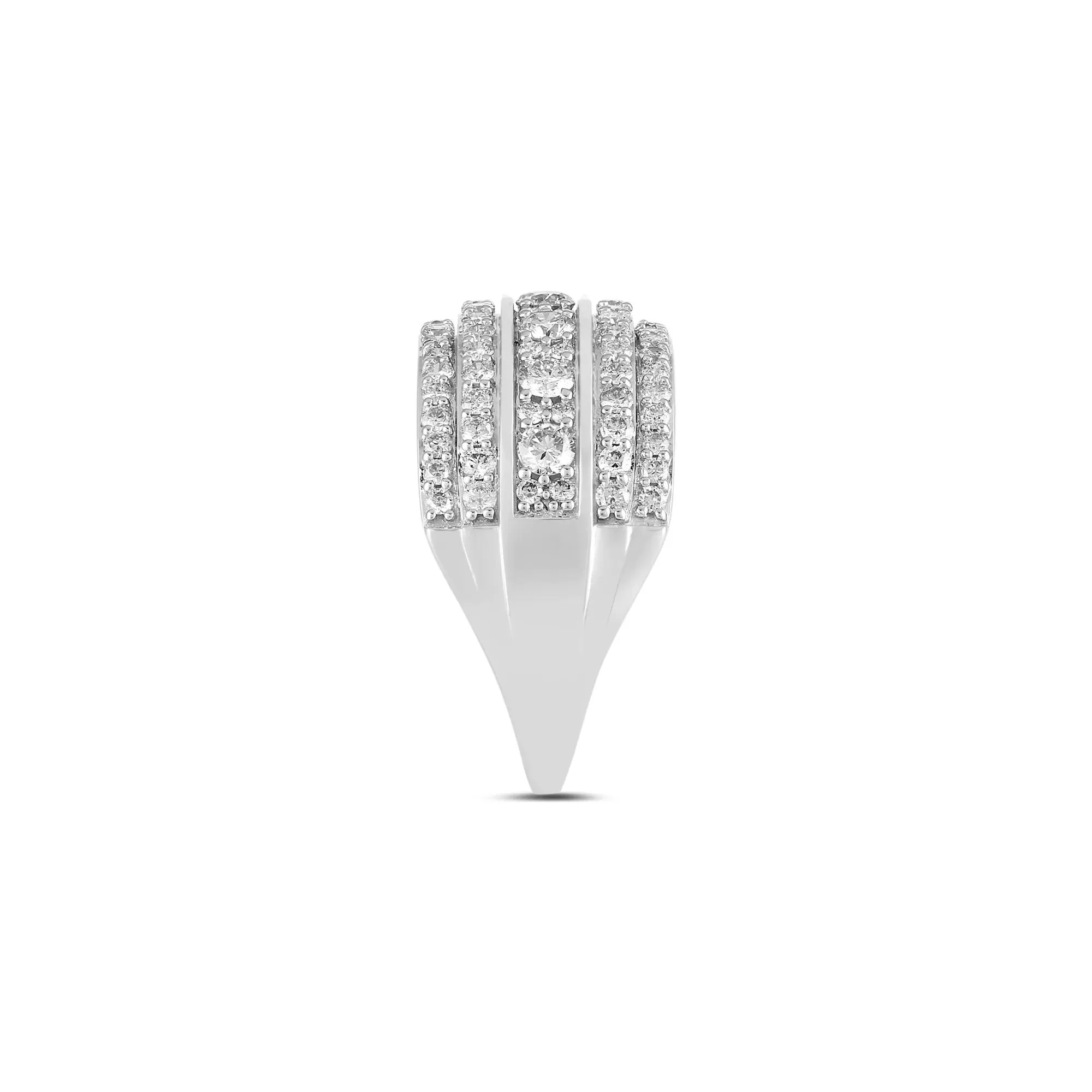 1/2 CT. Tw. Multi-Row Diamond Ring 10K White Gold Round Brilliant Cut Size 8.5 - Image 3
