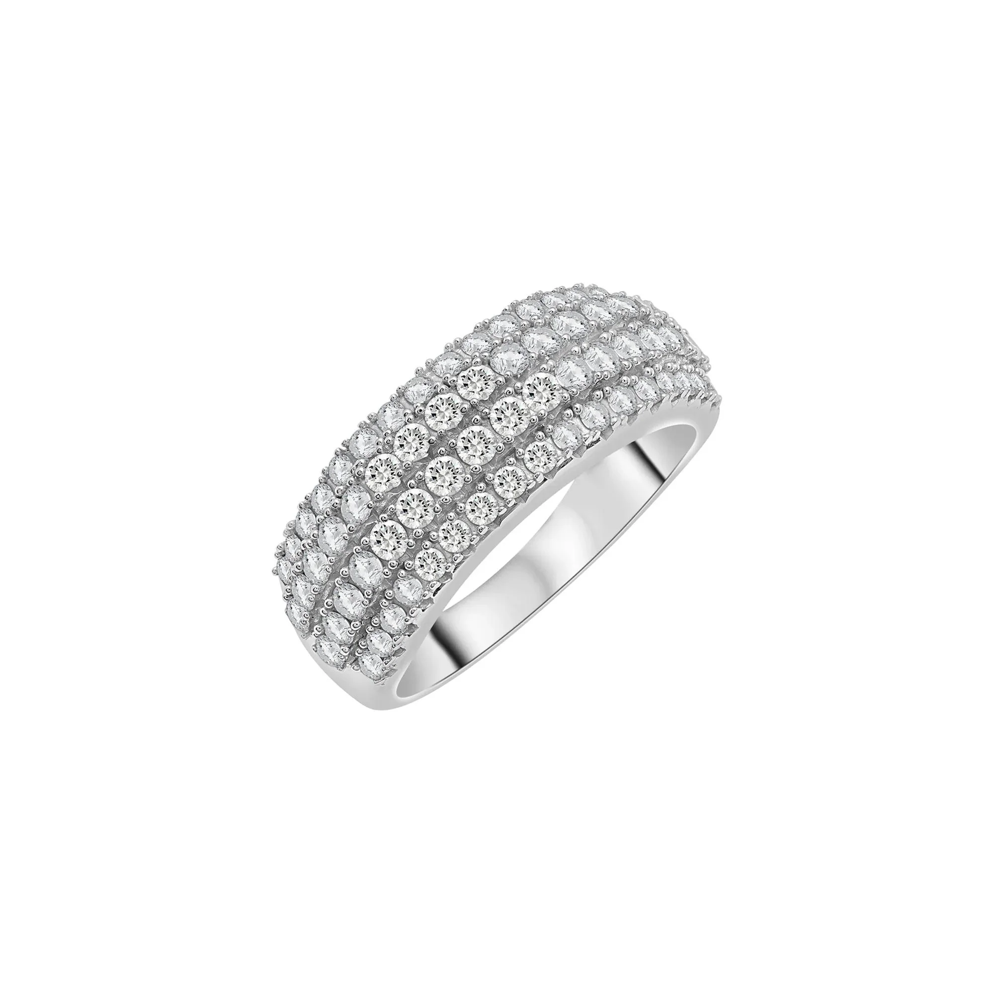 1 CT. Tw. Diamond Multi-Row Band Ring 10K White Gold Round Brilliant Cut Size 6.5 2mm - Image 4