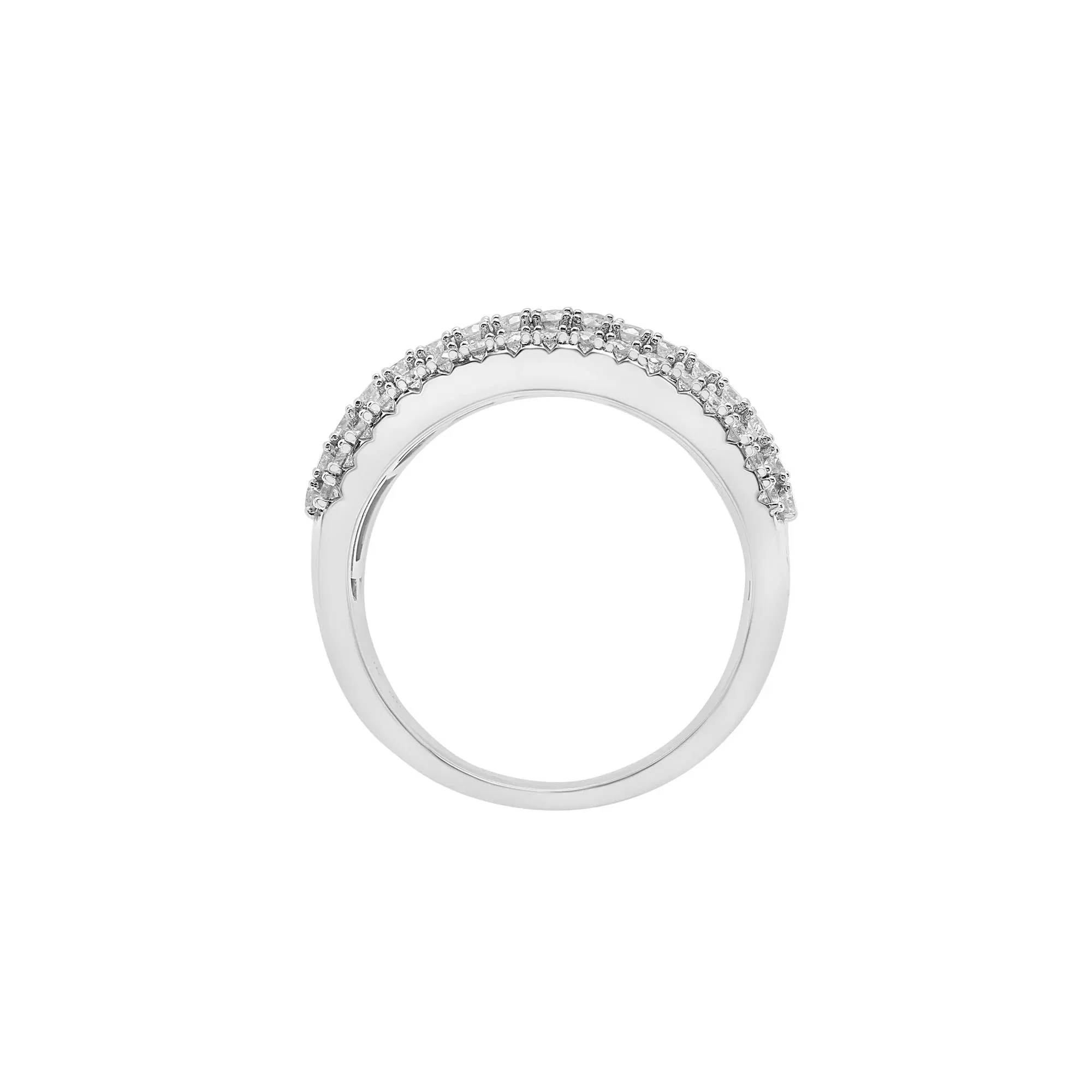 1 CT. Tw. Diamond Multi-Row Band Ring 10K White Gold Round Brilliant Cut Size 8.5 2mm - Image 2