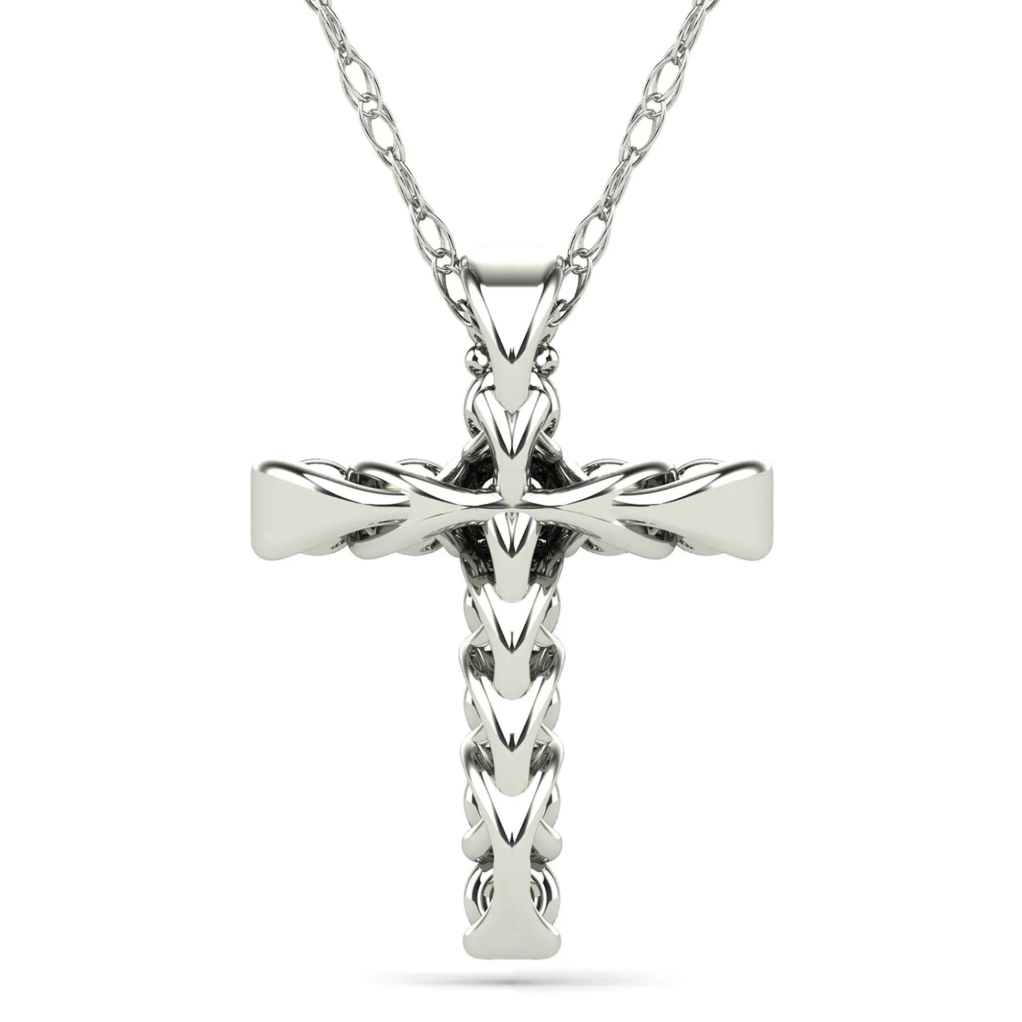 1/10 CT. Tw. Diamond Cross Pendant Necklace 14K White Gold Size 18" - Image 3