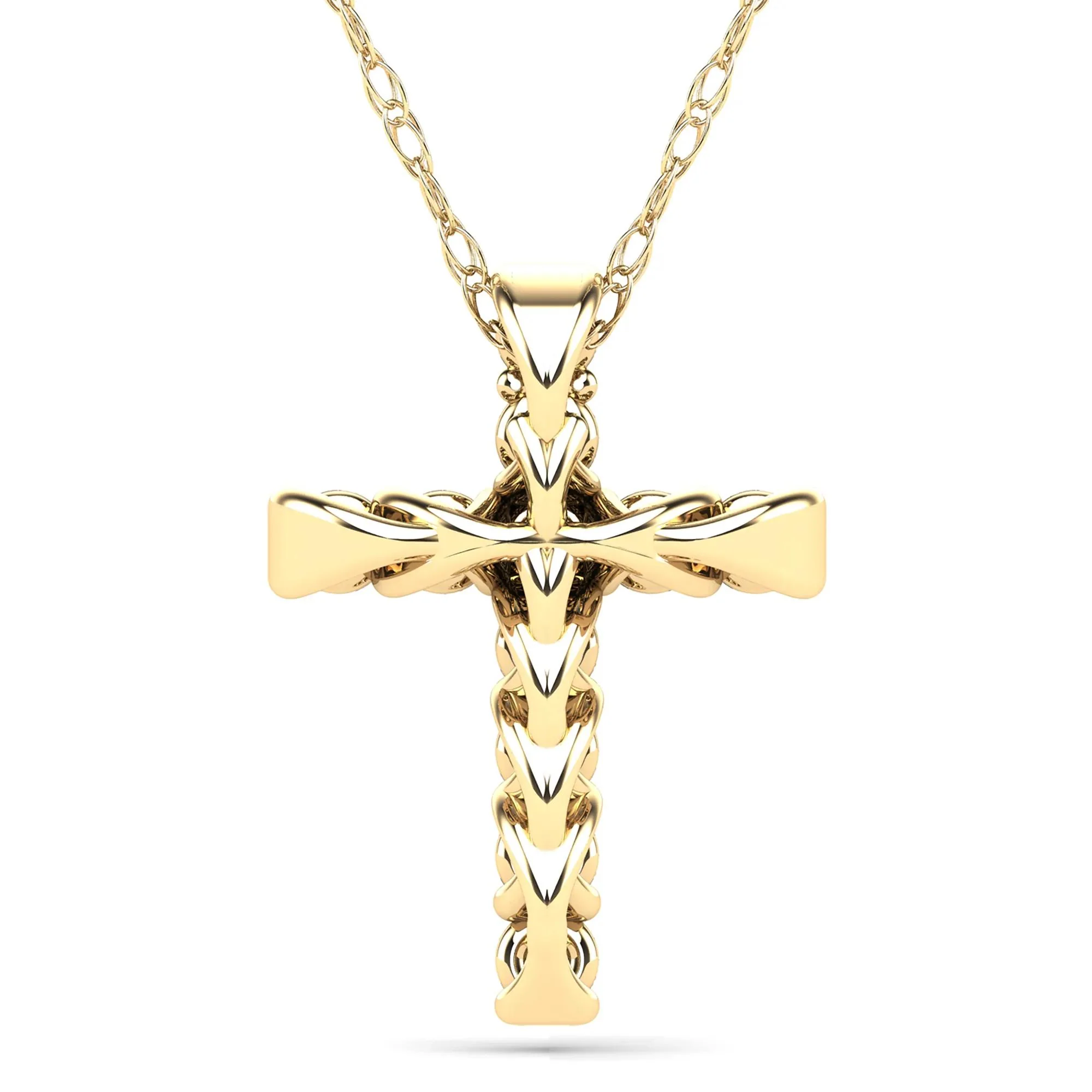1/10 CT. Tw. Diamond Cross Pendant Necklace 14K Yellow Gold Size 18" - Image 4