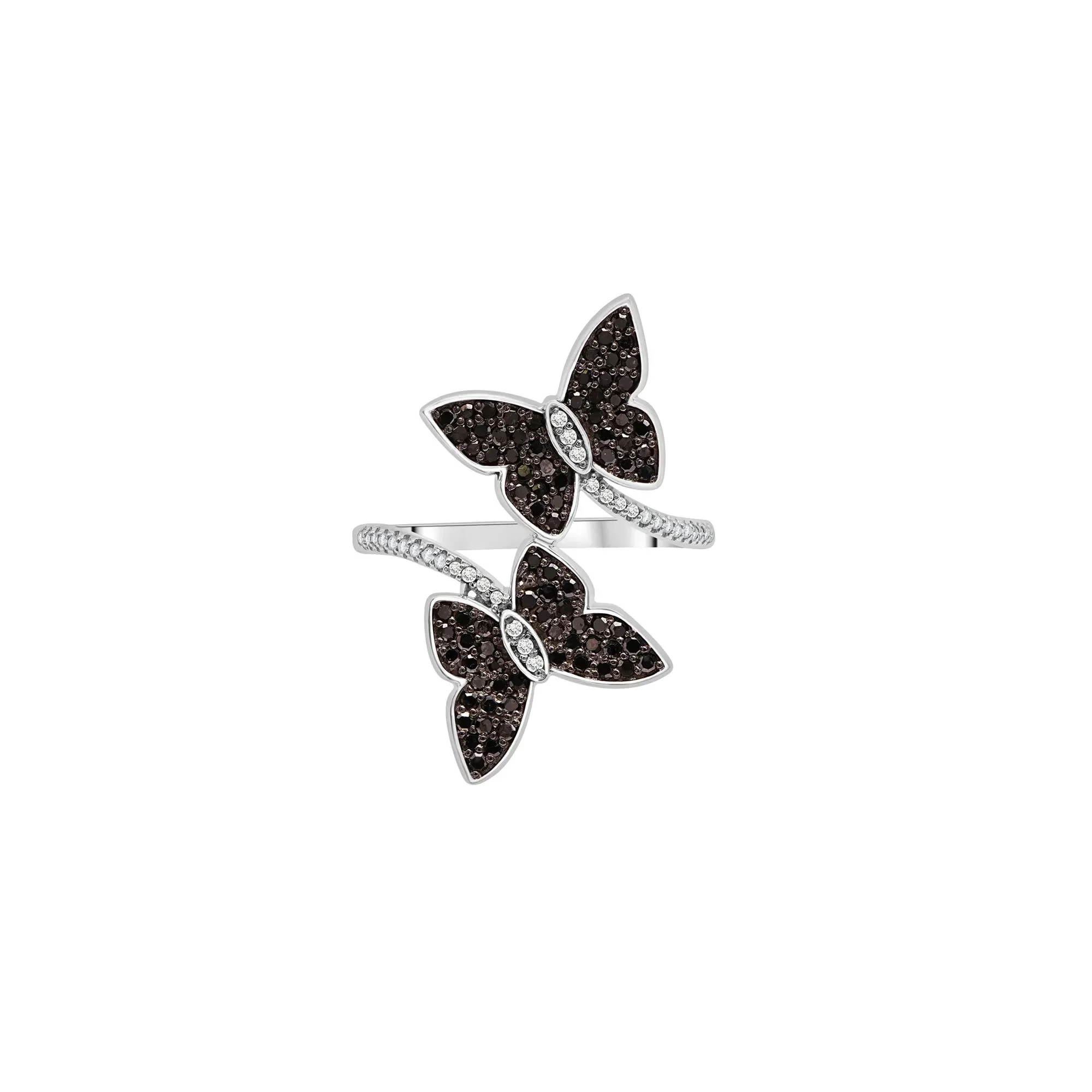 1/2 CT. Tw. Black and White Diamond Butterfly Ring .925 Sterling Silver Size 10 1mm