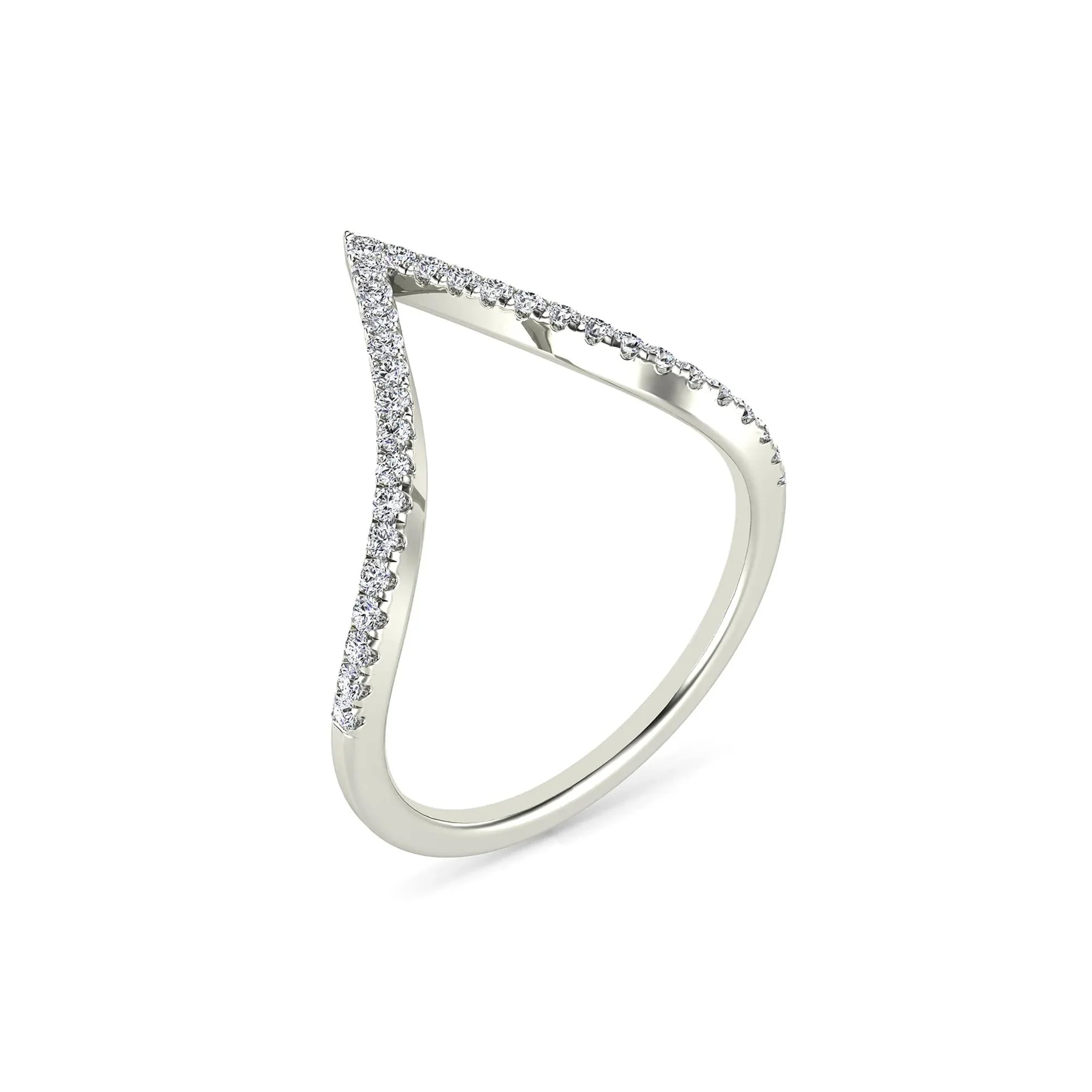 1/5 CT. Tw. Diamond Chevron Ring 14K White Gold Round Brilliant Cut Size 8.5 1.5mm - Image 5