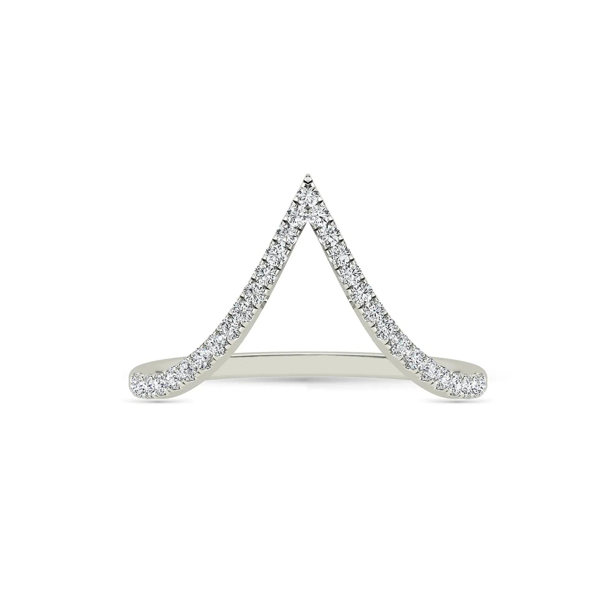 1/5 CT. Tw. Diamond Chevron Ring 14K White Gold Round Brilliant Cut Size 9 1.5mm