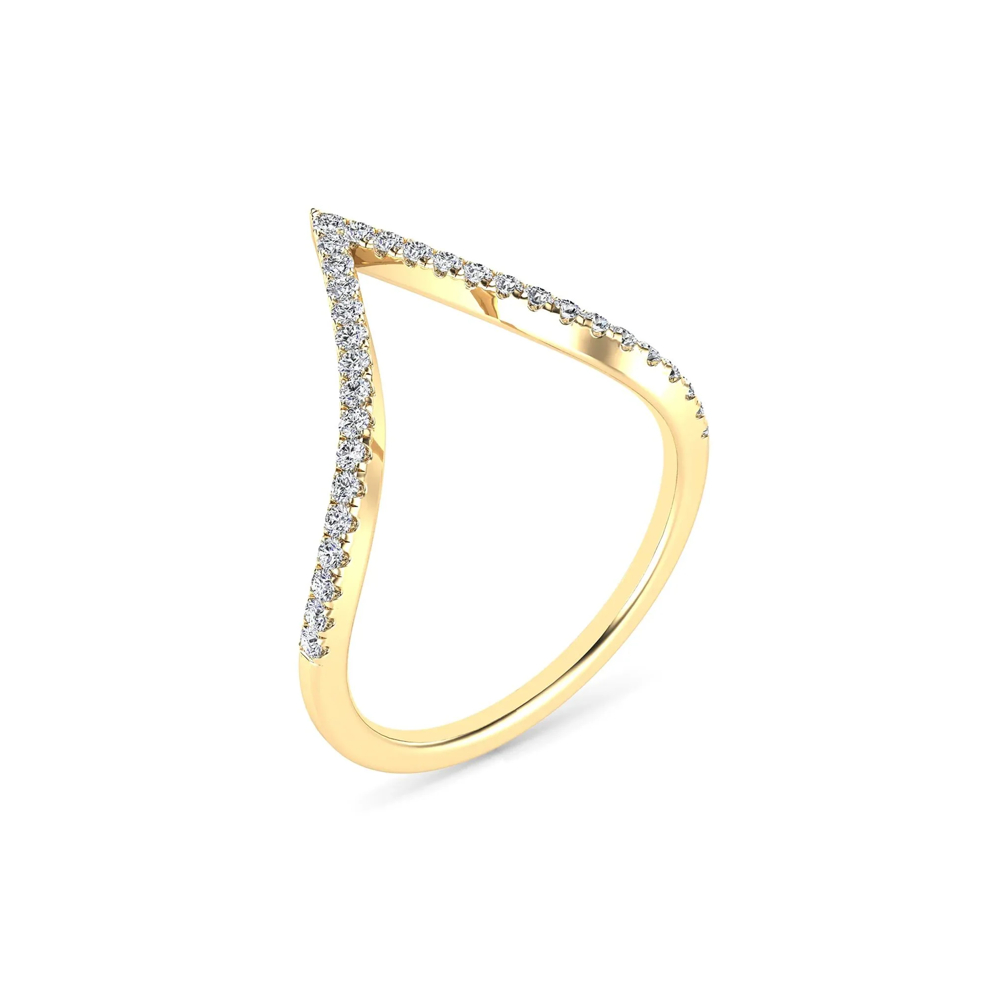 1/5 CT. Tw. Diamond Chevron Ring 14K Yellow Gold Round Brilliant Cut Size 6 1.5mm - Image 5