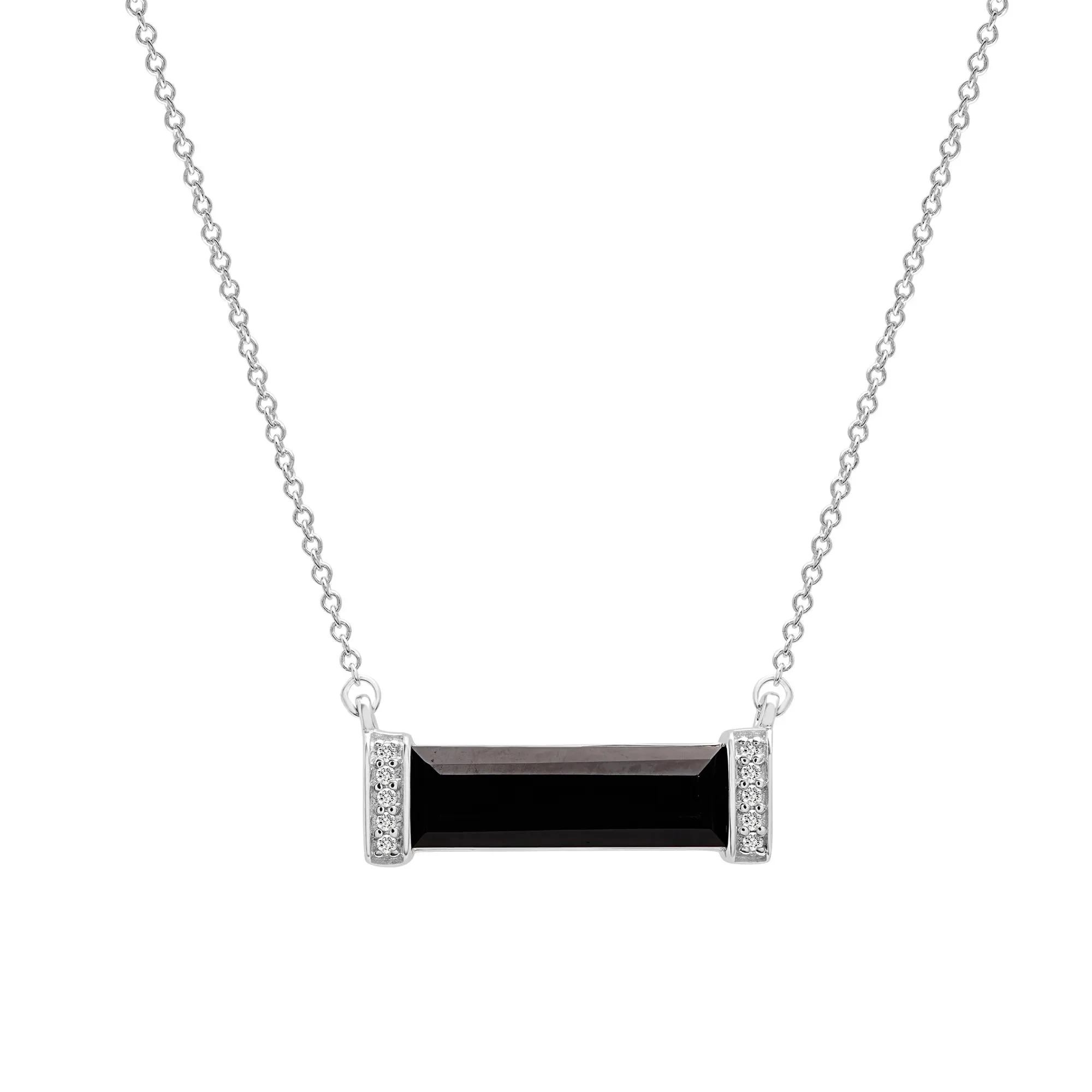 Black Agate and Diamond Accent Pendant Necklace .925 Sterling Silver White Size 16"