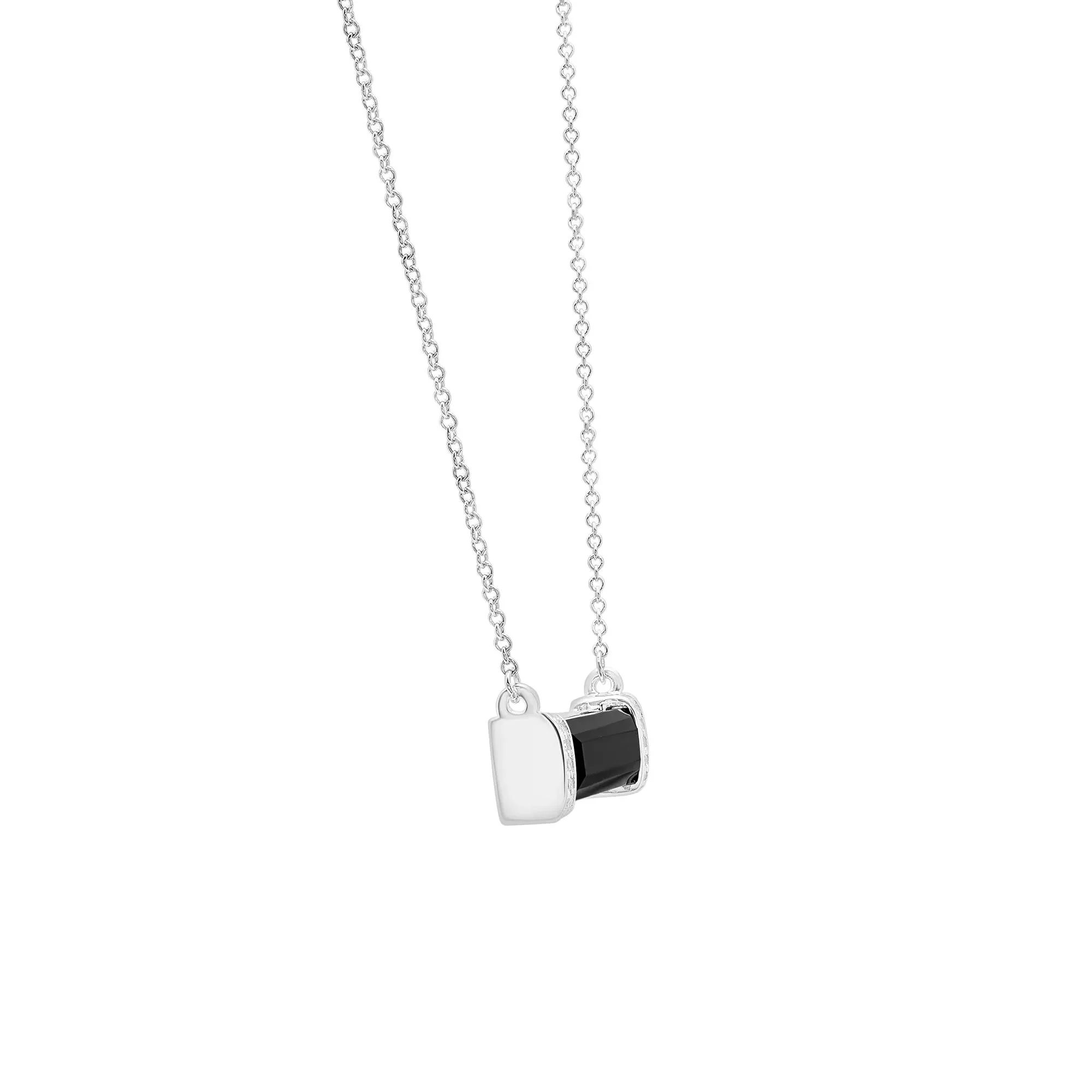 Black Agate and Diamond Accent Pendant Necklace .925 Sterling Silver White Size 16" - Image 3
