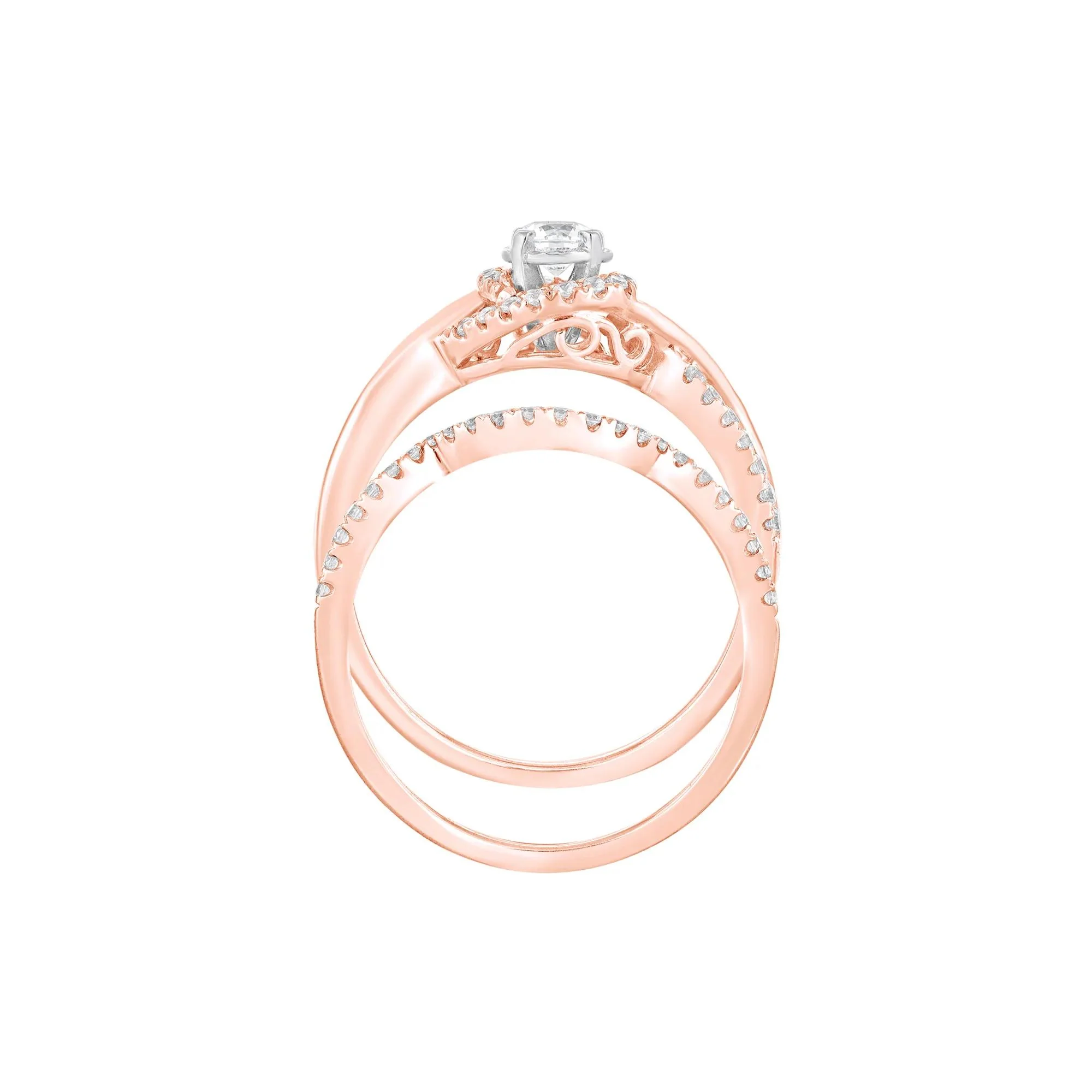 1/2 CT. Tw. Diamond Engagement Ring Set 10K Rose Gold Round Brilliant Cut Size 7 - Image 2