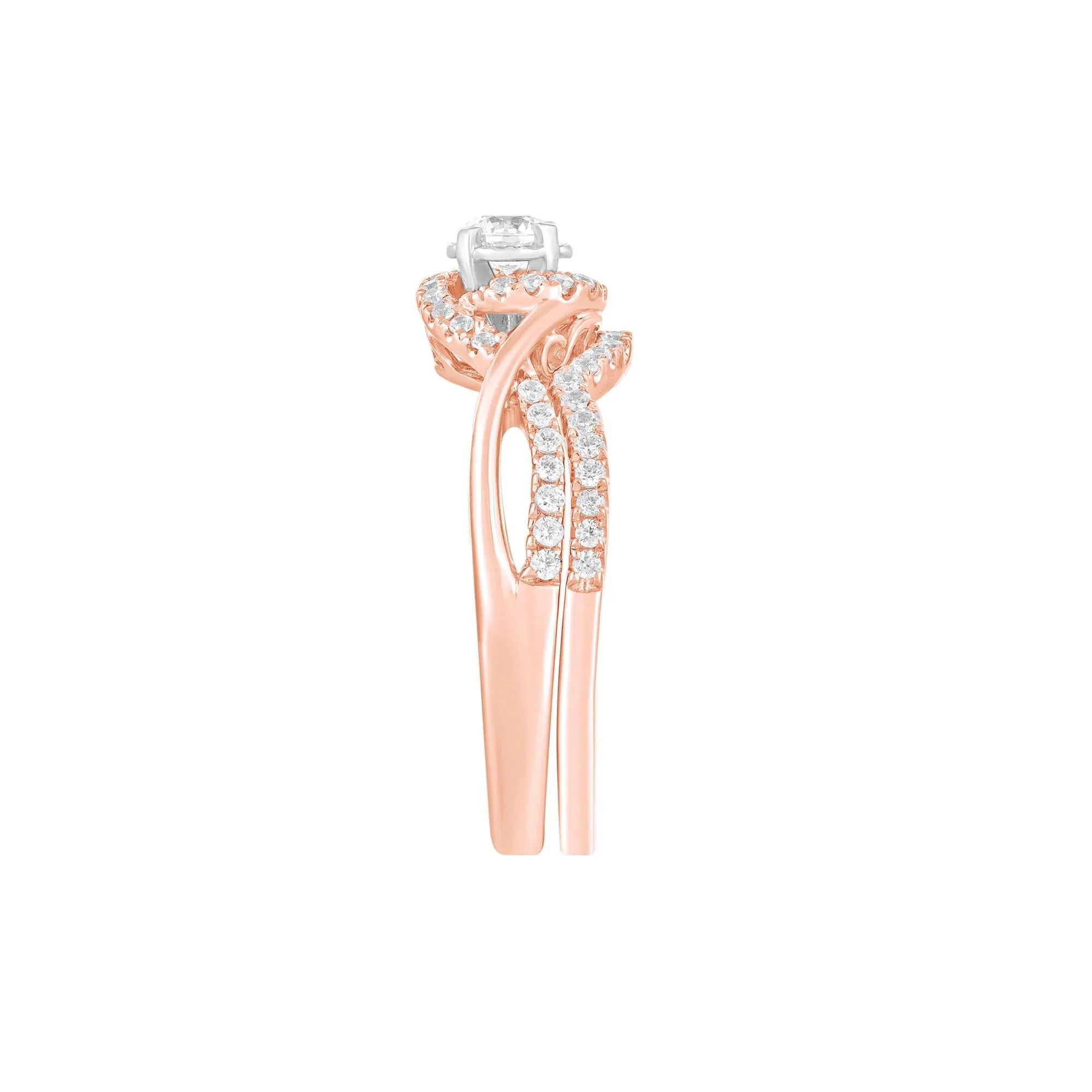 1/2 CT. Tw. Diamond Engagement Ring Set 10K Rose Gold Round Brilliant Cut Size 7 - Image 3