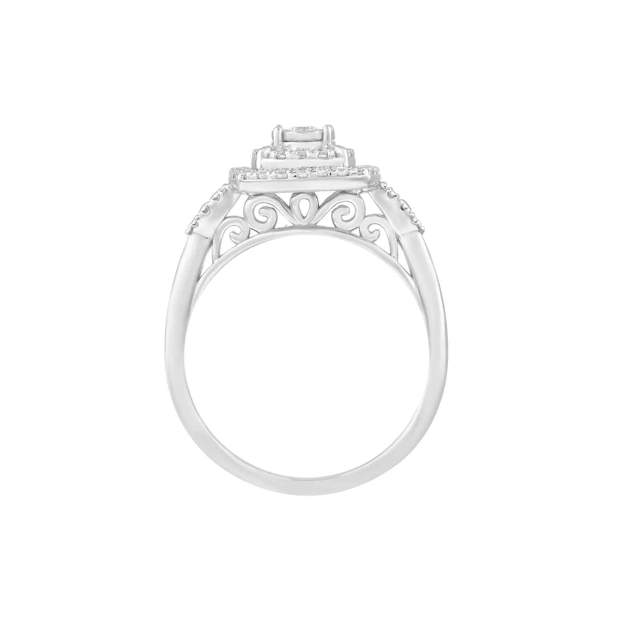 1/4 CT. Tw. Cushion Diamond Ring 10K White Gold Round Brilliant Cut Size 8.5 - Image 2