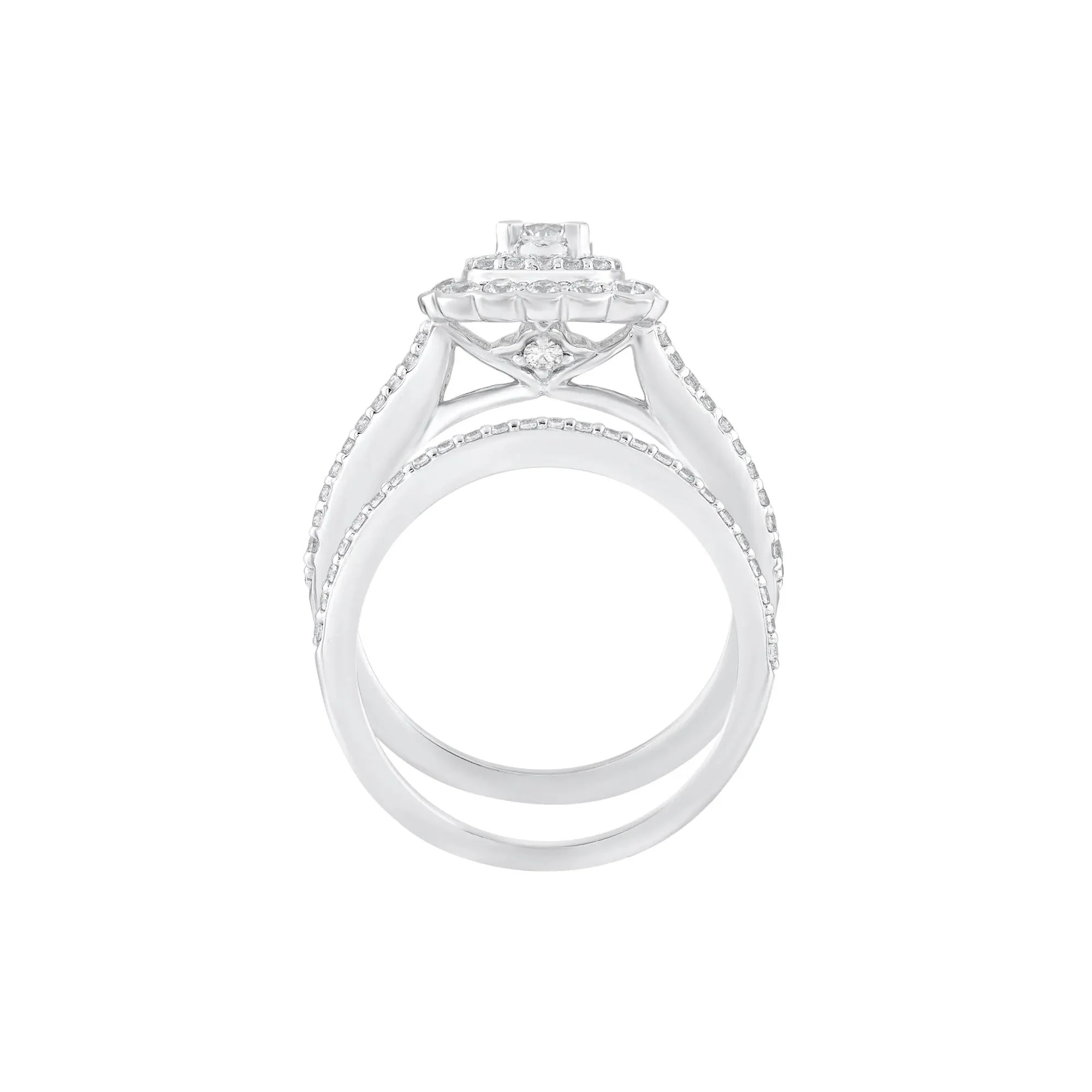 1 CT. Tw. Diamond Engagement Ring Set 14K White Gold Round Brilliant Cut Size 7 - Image 2