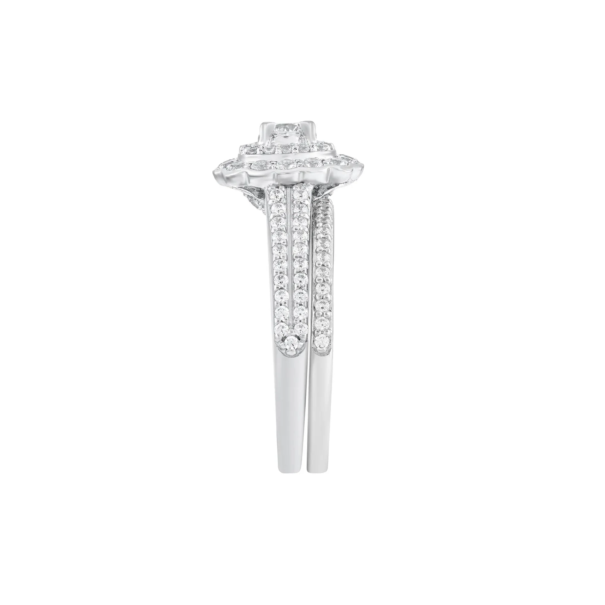 1 CT. Tw. Diamond Engagement Ring Set 14K White Gold Round Brilliant Cut Size 7 - Image 3