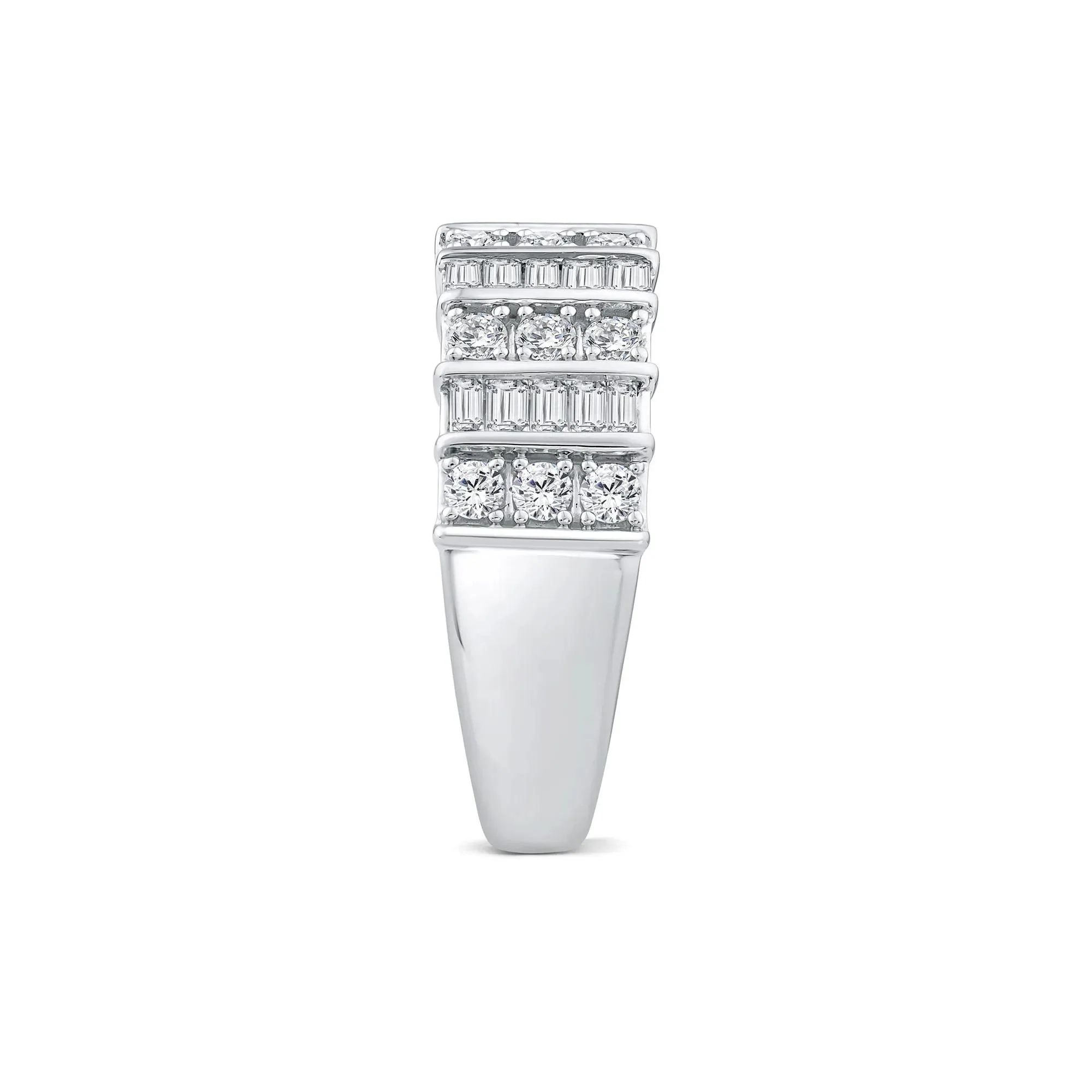 1 CT. Tw. Round and Baguette Diamond Band Ring 14K White Gold Round Brilliant Cut Size 6.5 1mm - Image 3
