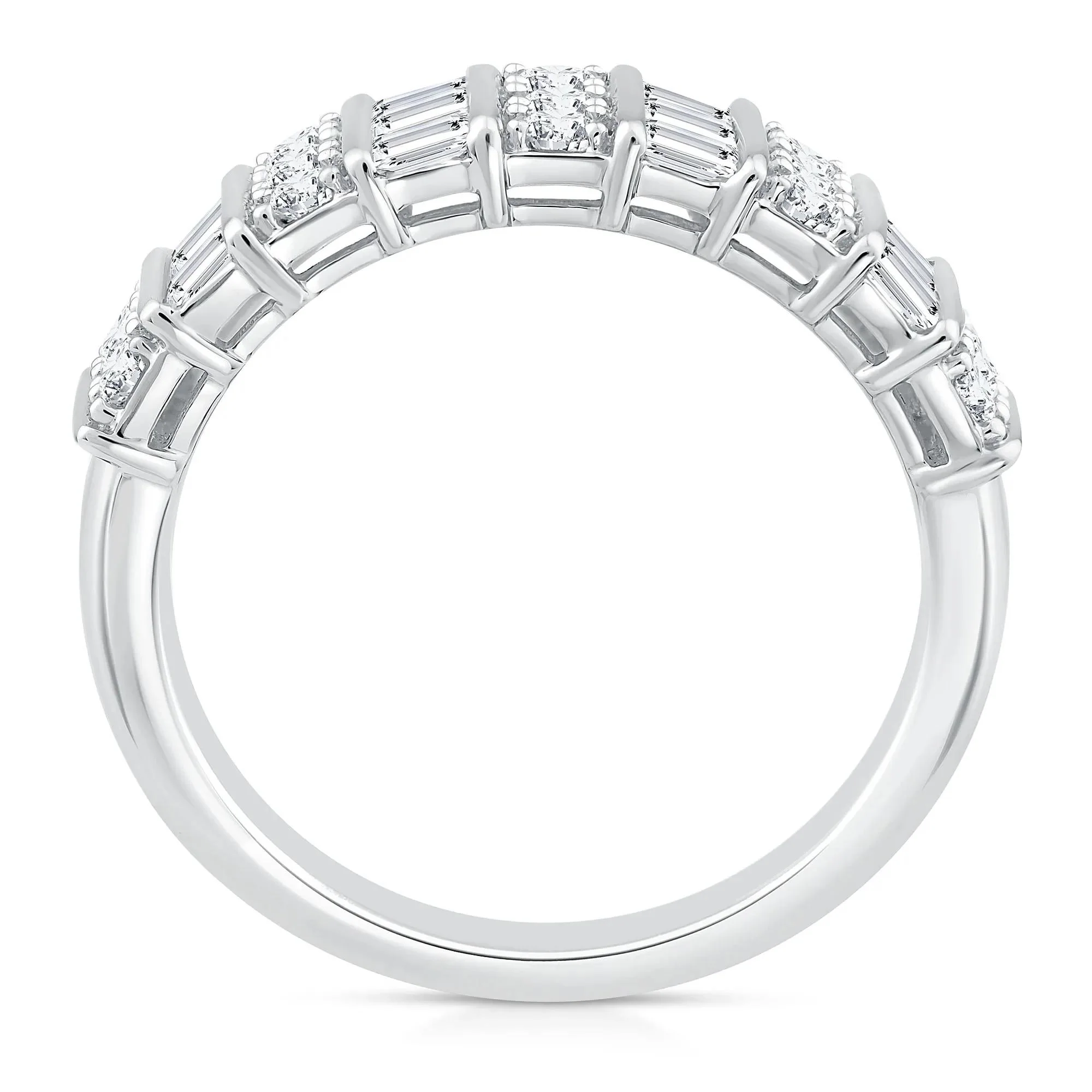 1 CT. Tw. Round and Baguette Diamond Band Ring 14K White Gold Round Brilliant Cut Size 8.5 1mm - Image 2