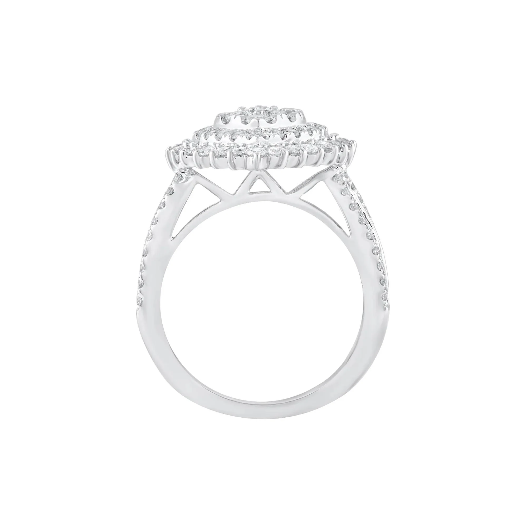 2 CT. Tw. Round and Baguette Diamond Engagement Ring 14K White Gold Round Brilliant Cut Size 6.5 - Image 2