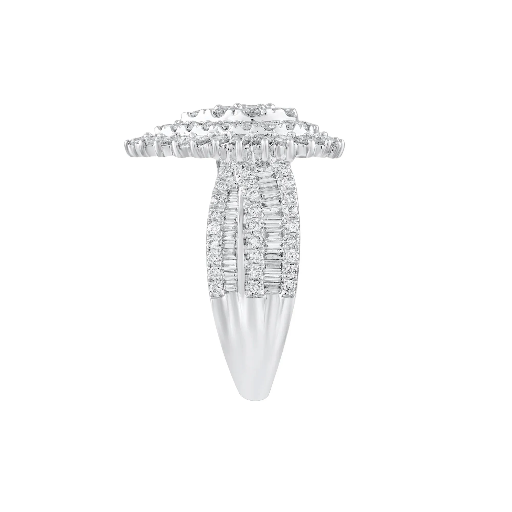 2 CT. Tw. Round and Baguette Diamond Engagement Ring 14K White Gold Round Brilliant Cut Size 7 - Image 3
