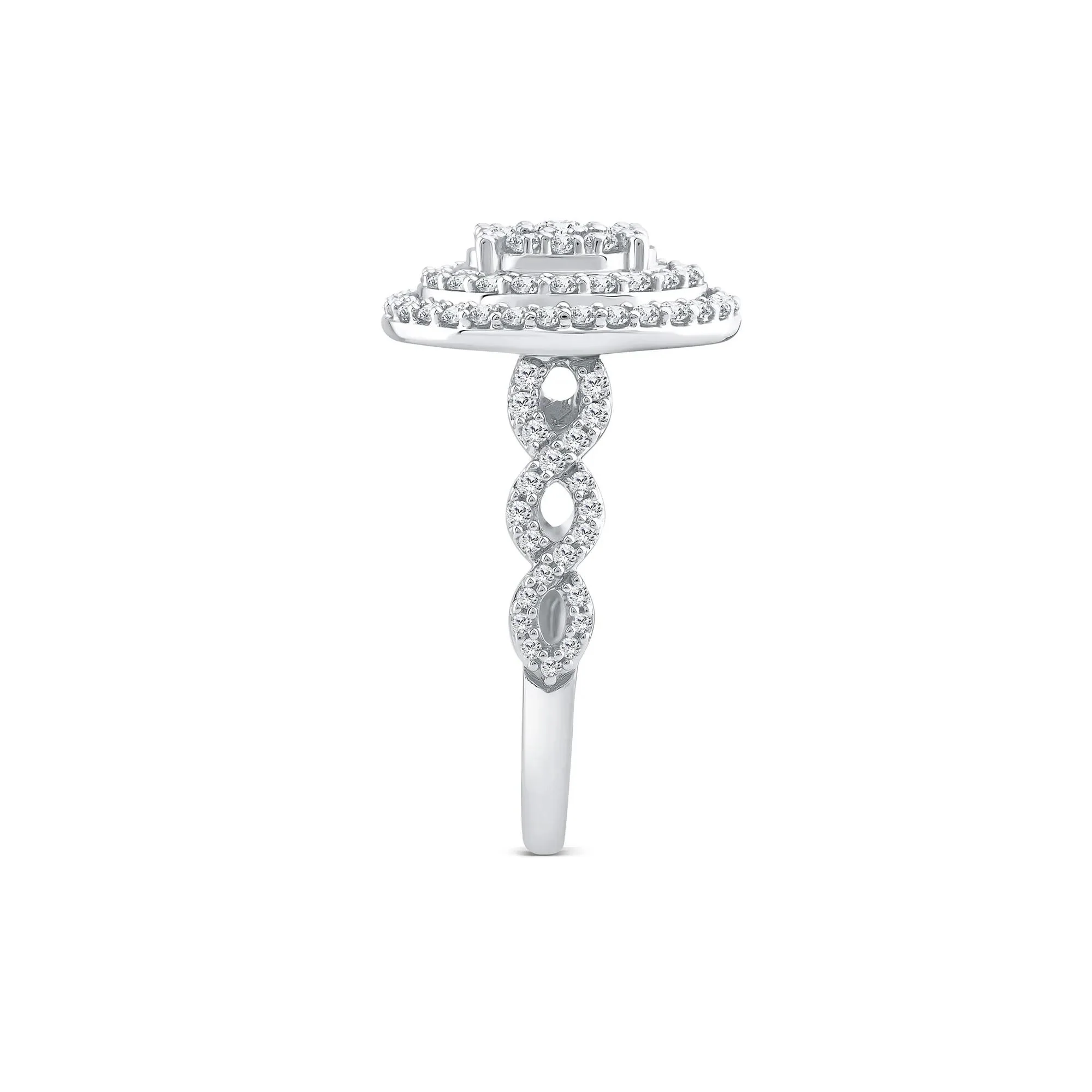 1 CT. Tw. Diamond Halo Engagement Ring 10K White Gold Round Brilliant Cut Size 8.5 1mm - Image 3