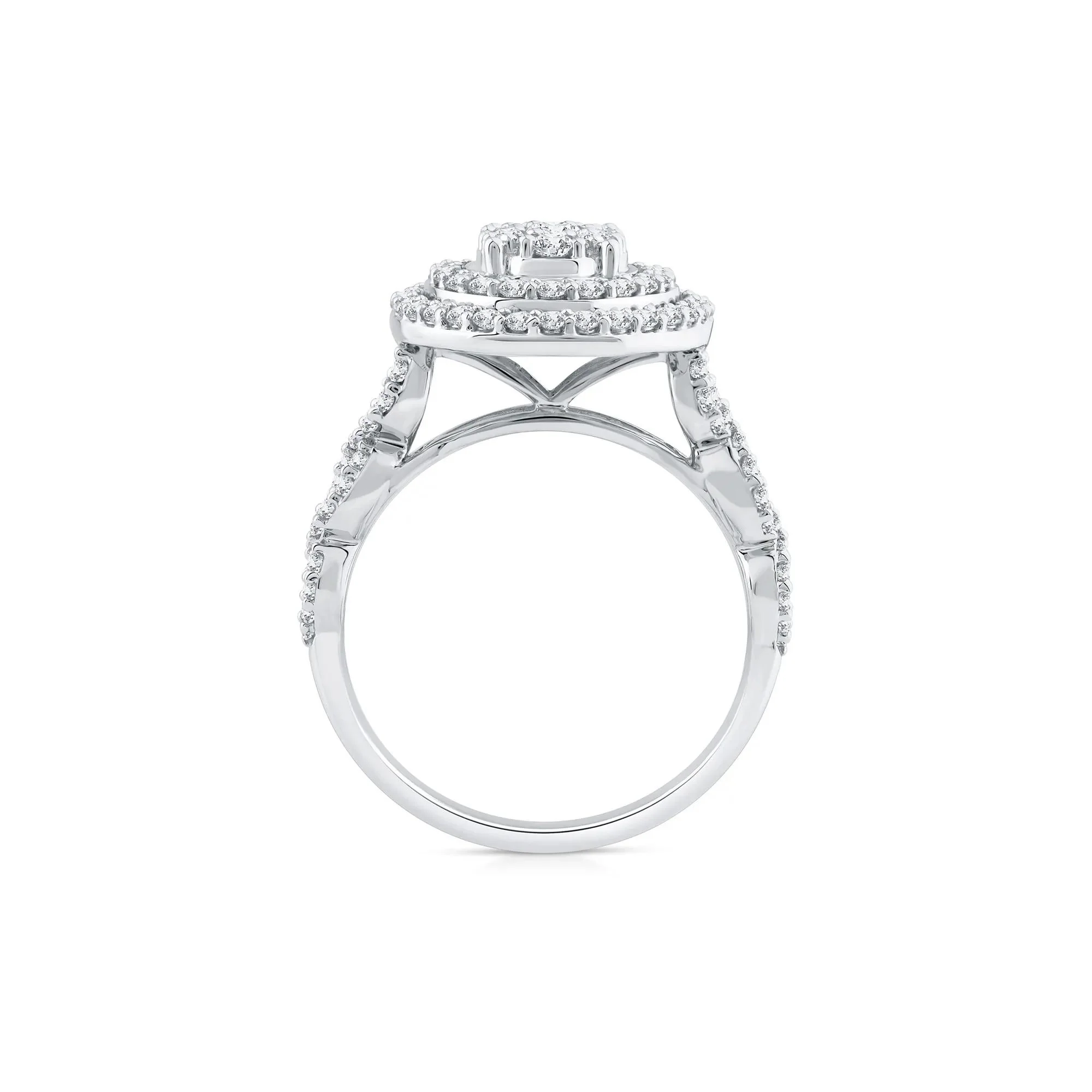 1 CT. Tw. Diamond Halo Engagement Ring 10K White Gold Round Brilliant Cut Size 9 1mm - Image 2