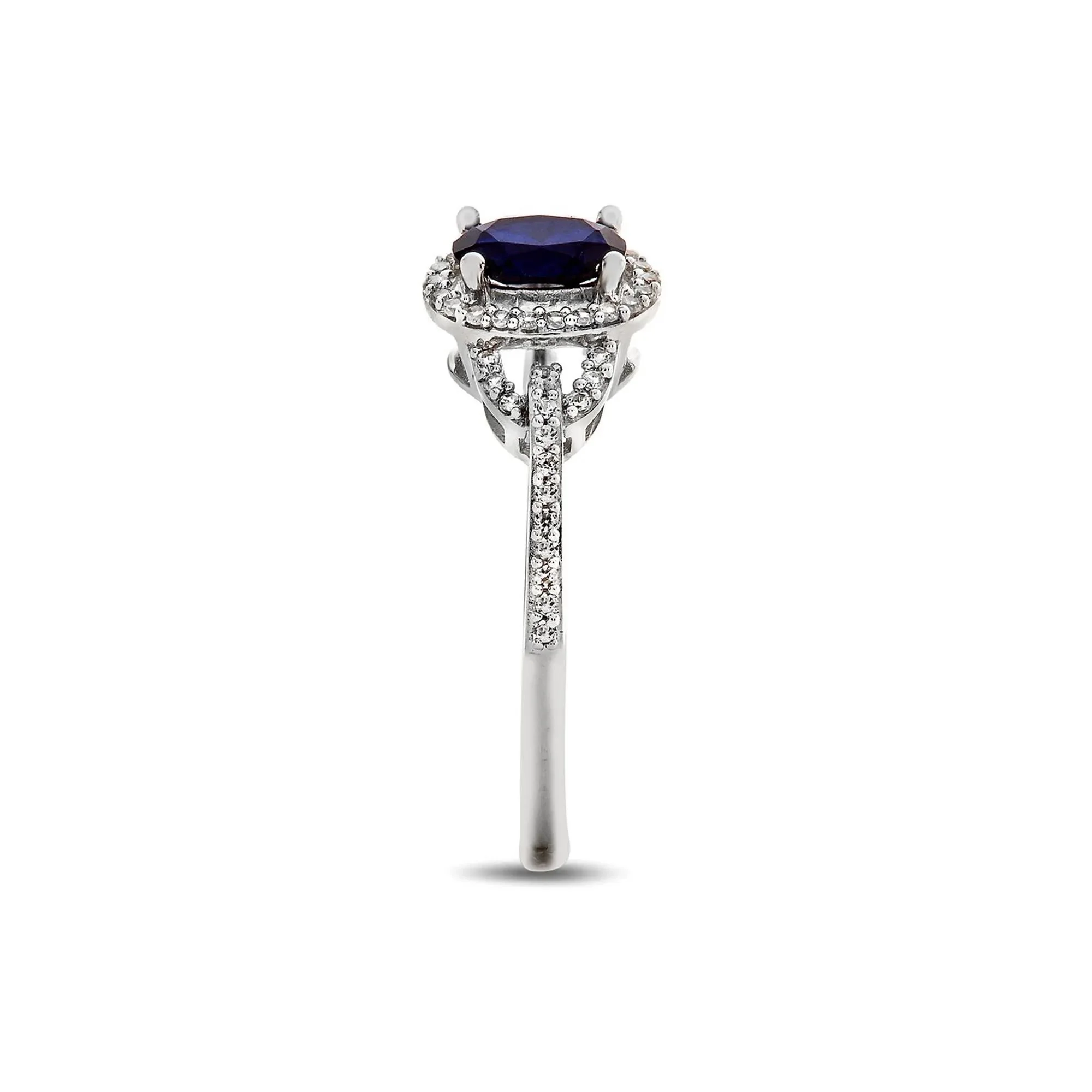 1/7 CT. Tw. Sapphire & Diamond Ring 10K White Gold Size 6.5 - Image 3