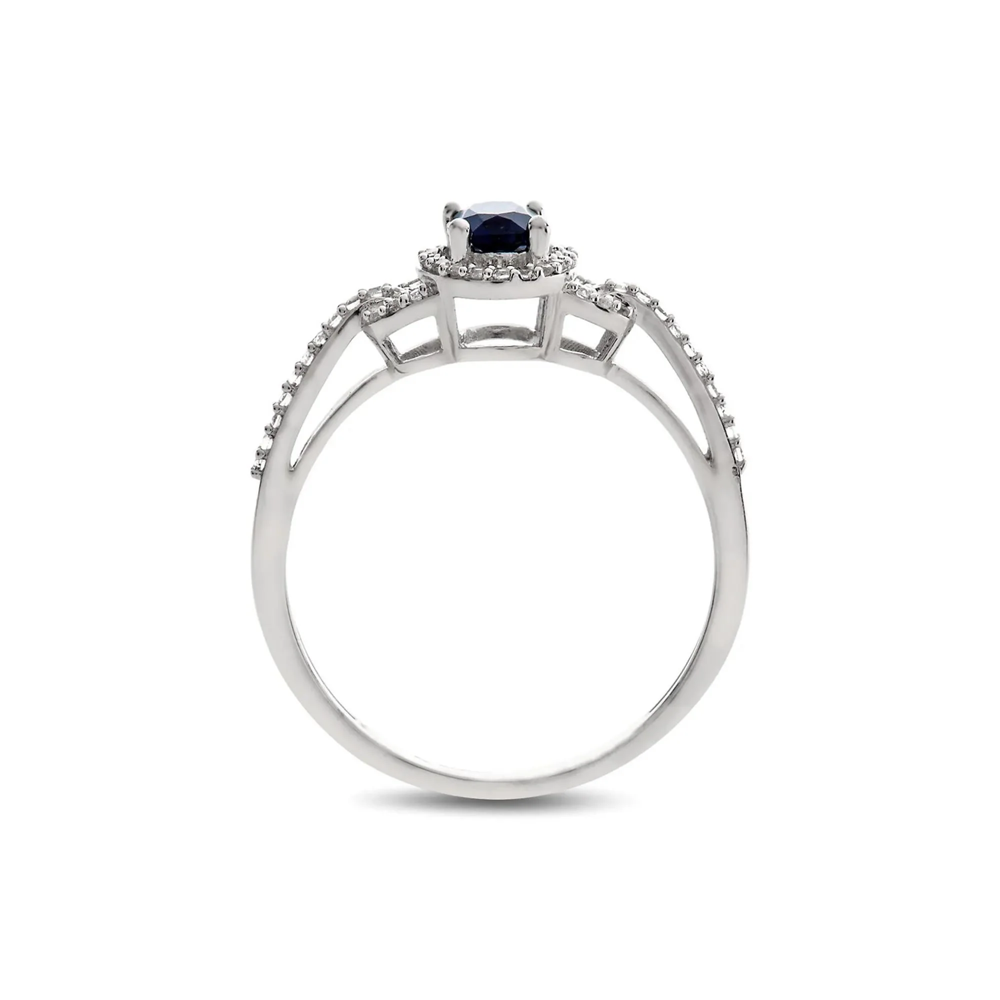 1/7 CT. Tw. Sapphire & Diamond Ring 10K White Gold Size 7.5 - Image 2