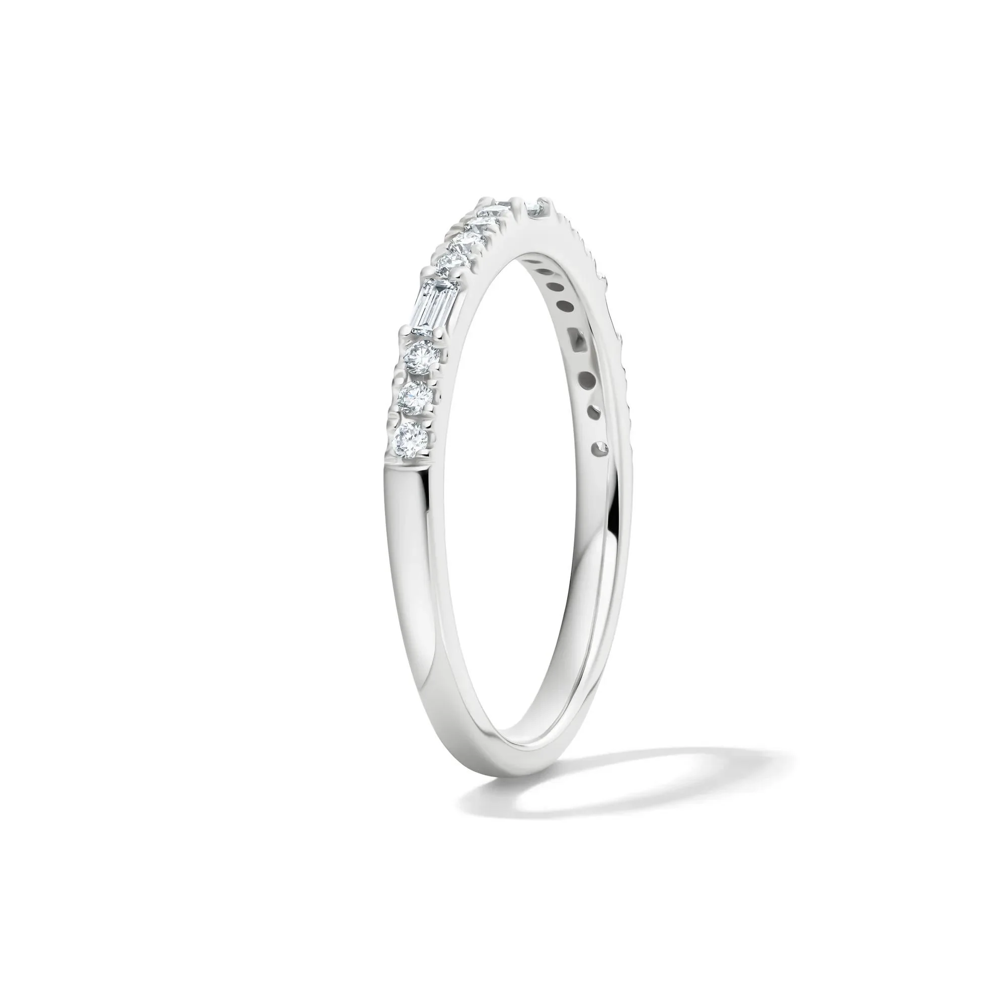 Lab Grown Diamond Round & Baguette Stack Band Ring 10K White Gold (1/5 CT. T.w) Size 6.5 1mm - Image 3