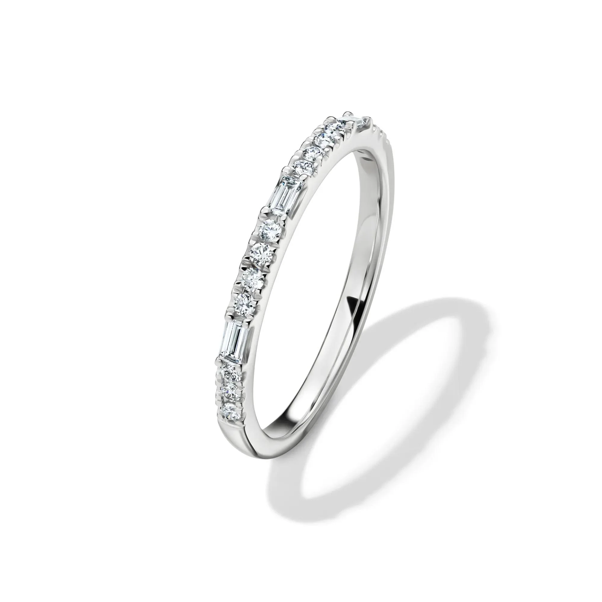 Lab Grown Diamond Round & Baguette Stack Band Ring 10K White Gold (1/5 CT. T.w) Size 7.5 1mm - Image 4