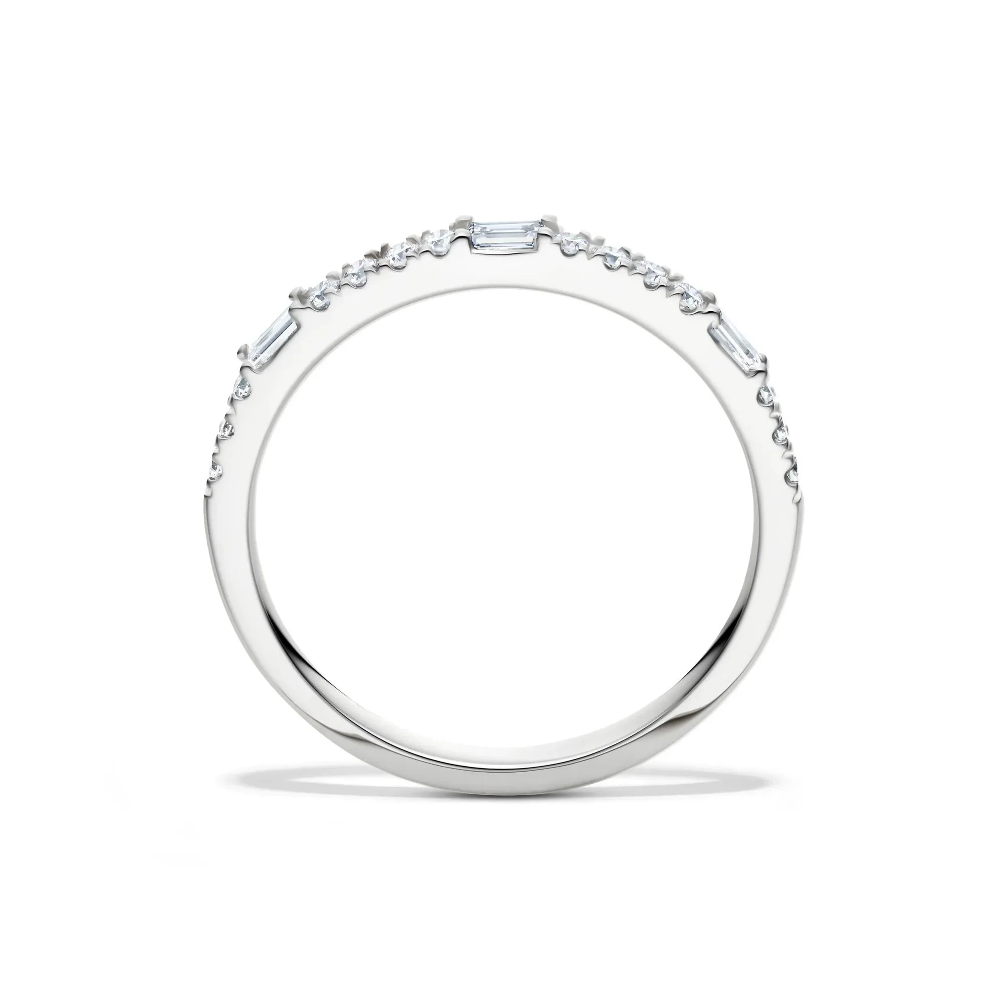 Lab Grown Diamond Round & Baguette Stack Band Ring 10K White Gold (1/5 CT. T.w) Size 8 1mm - Image 2