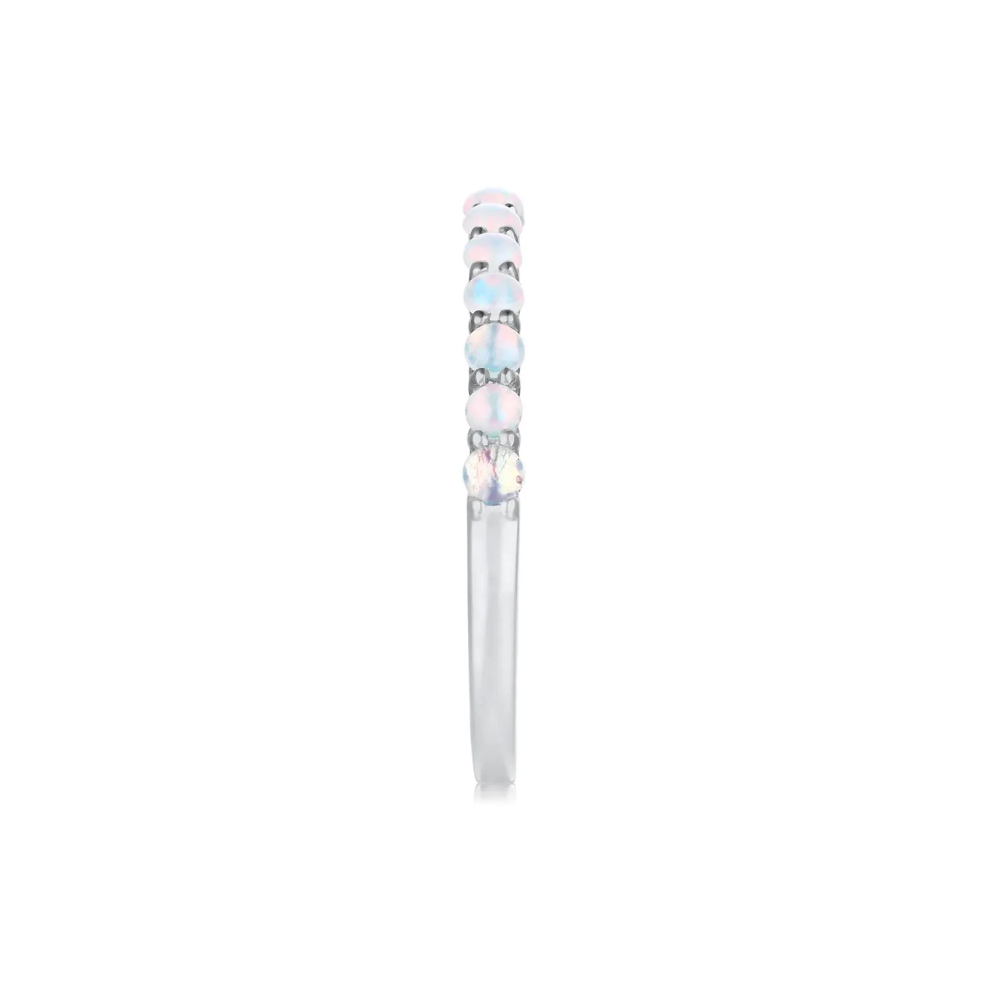Lab Created Opal Stack Ring .925 Sterling Silver White Size 5 - Image 3