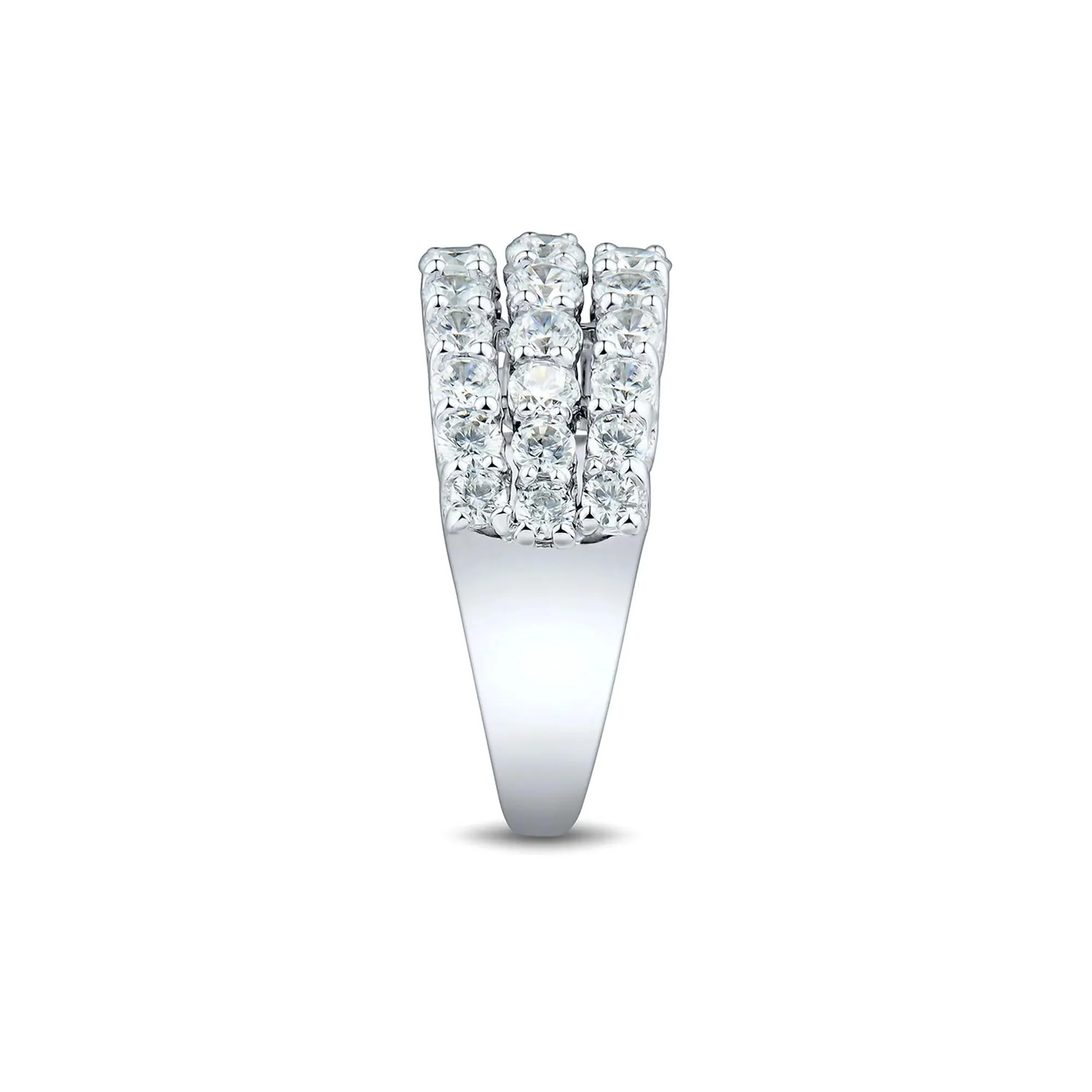 2 CT. Tw. Lab Grown Diamond Three-Row Anniversary Band Ring 14K White Gold Round Brilliant Cut Size 6.5 1mm - Image 3