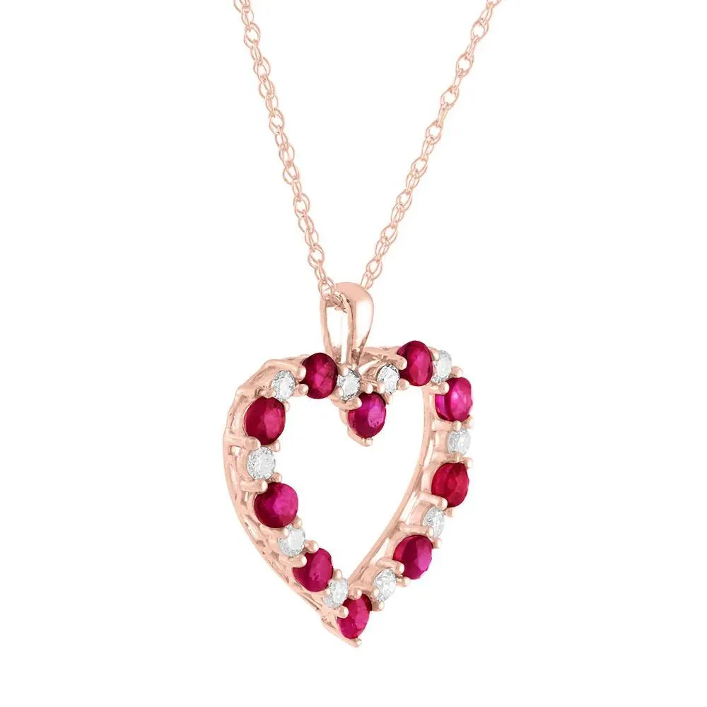 1/5 CT. Tw. Ruby & Diamond Heart Pendant Necklace 10K Rose Gold Size 18" - Image 2