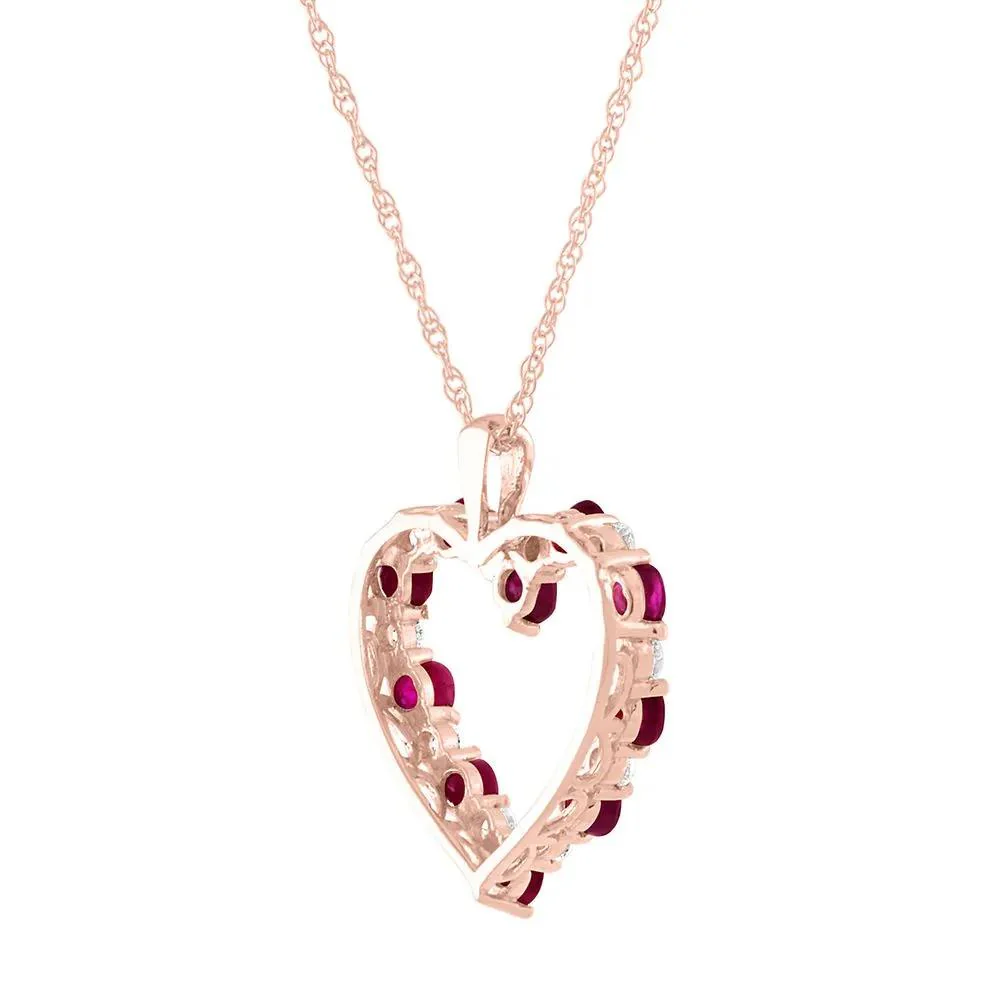 1/5 CT. Tw. Ruby & Diamond Heart Pendant Necklace 10K Rose Gold Size 18" - Image 4