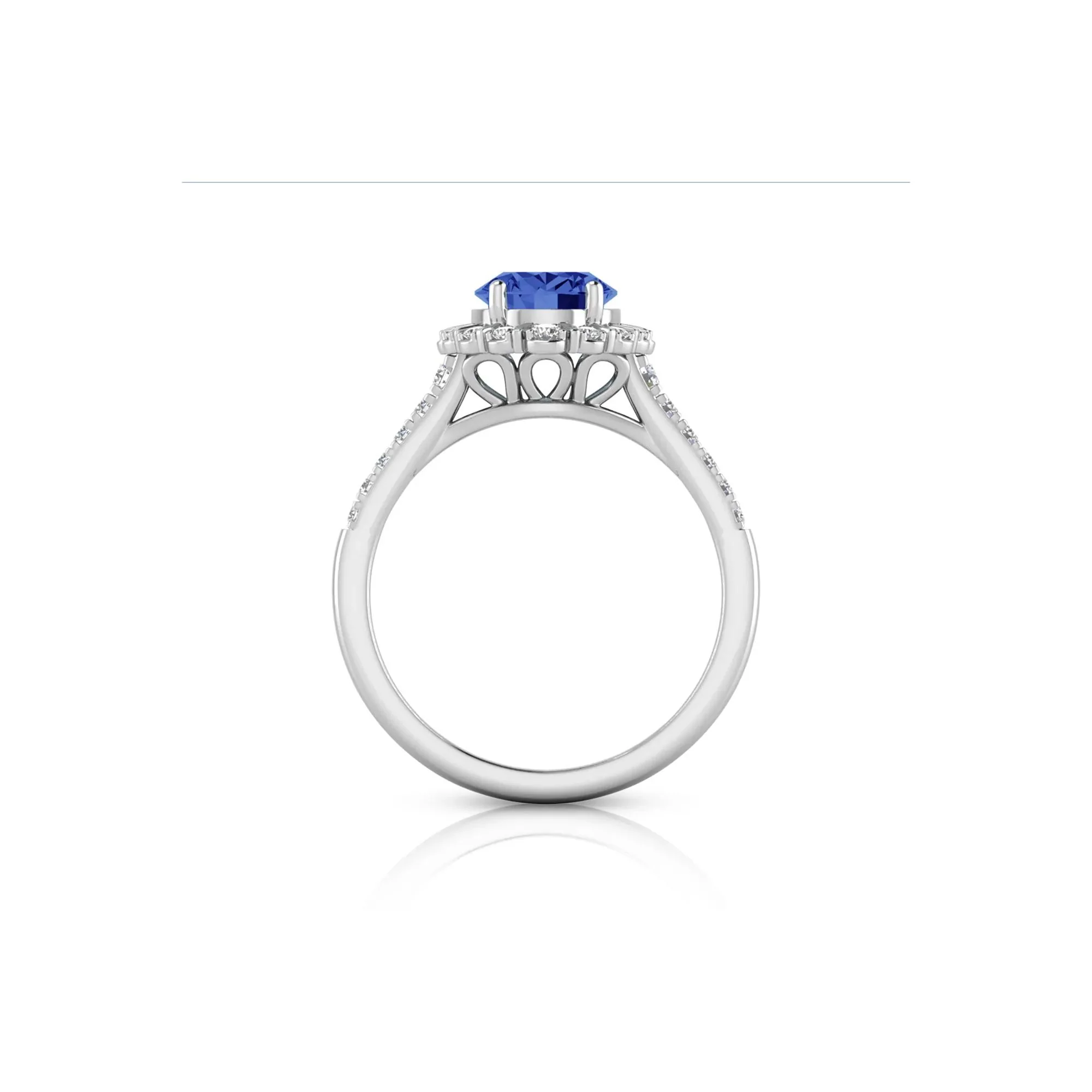 1/3 CT. Tw. Tanzanite & Diamond Halo Ring 14K White Gold Round Brilliant Cut Size 7 - Image 2