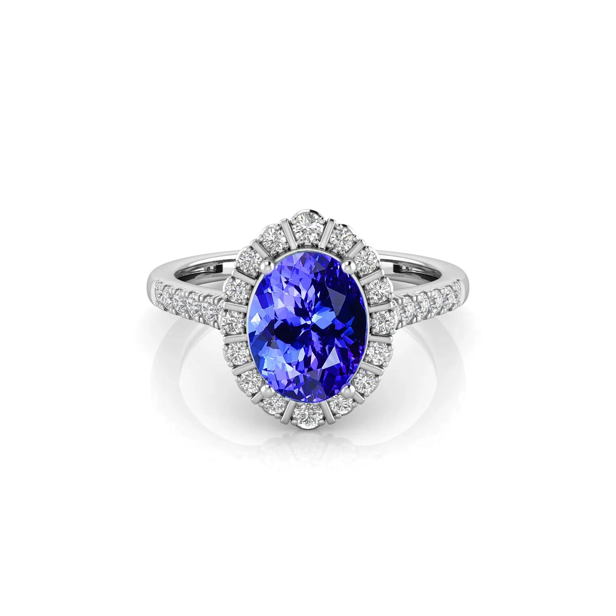 1/3 CT. Tw. Tanzanite & Diamond Halo Ring 14K White Gold Round Brilliant Cut Size 7.5