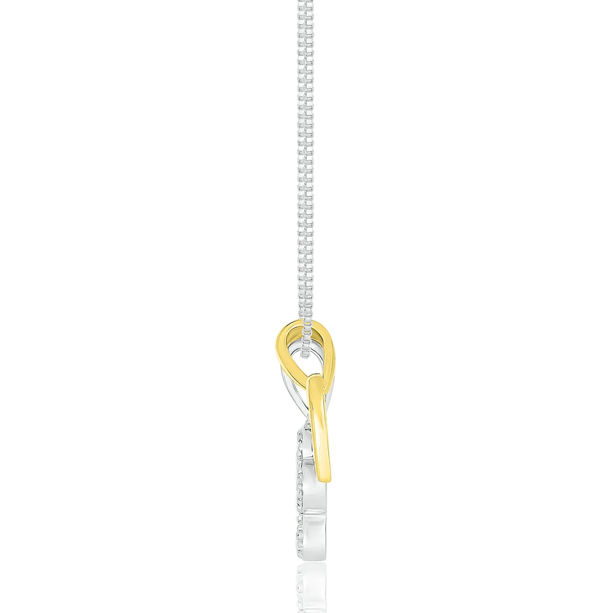 Diamond Accent Paw Print & Heart Pendant Necklace .925 Sterling Silver & 10K Yellow Gold White Size 18" - Image 2
