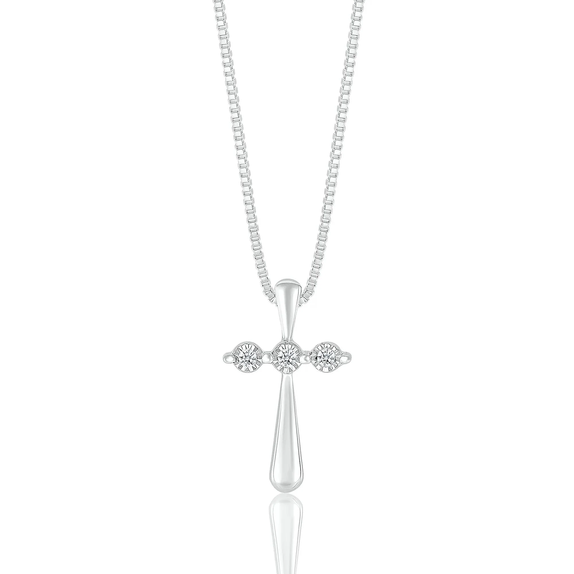 Diamond Accent Cross Pendant Necklace .925 Sterling Silver White Size 18"