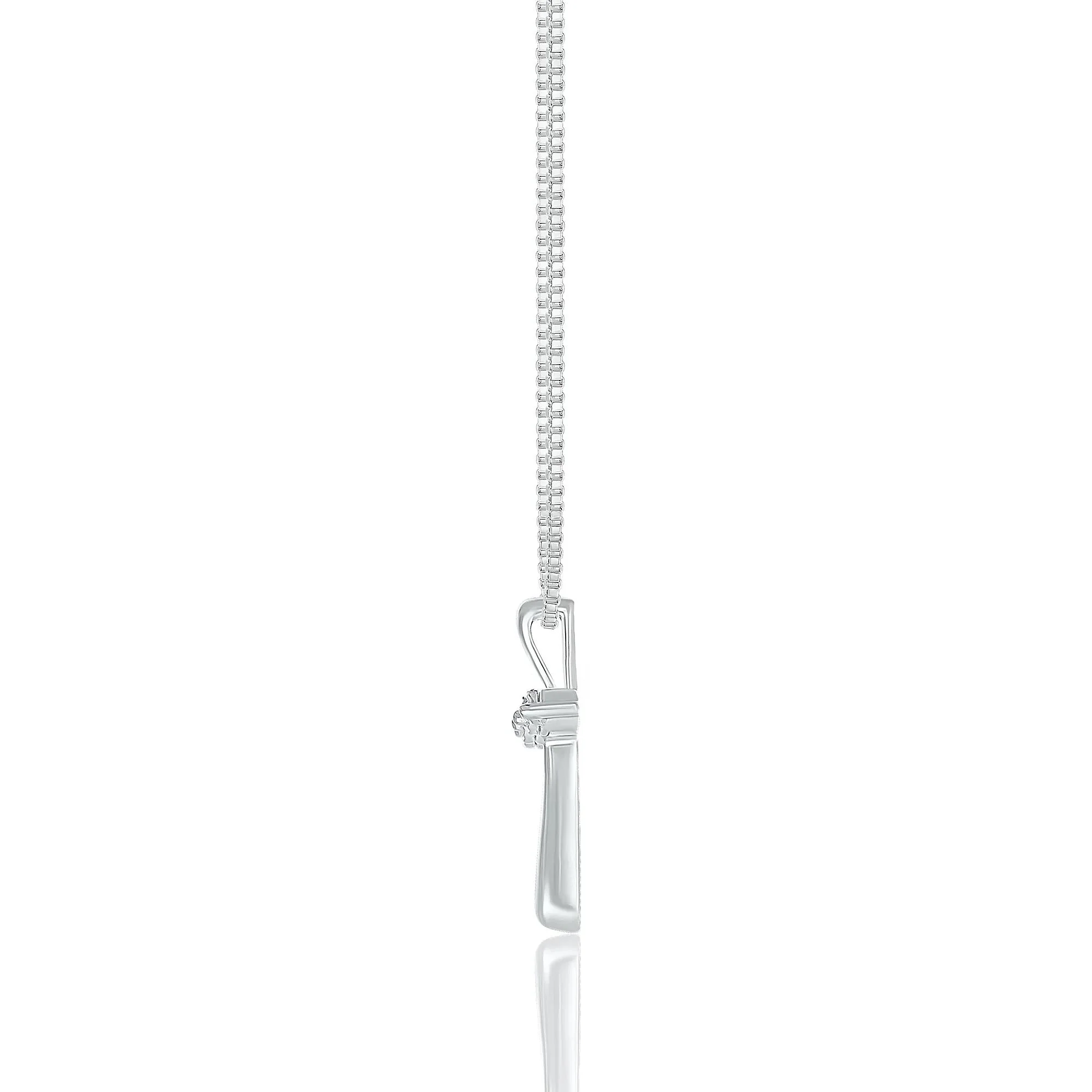 Diamond Accent Cross Pendant Necklace .925 Sterling Silver White Size 18" - Image 2