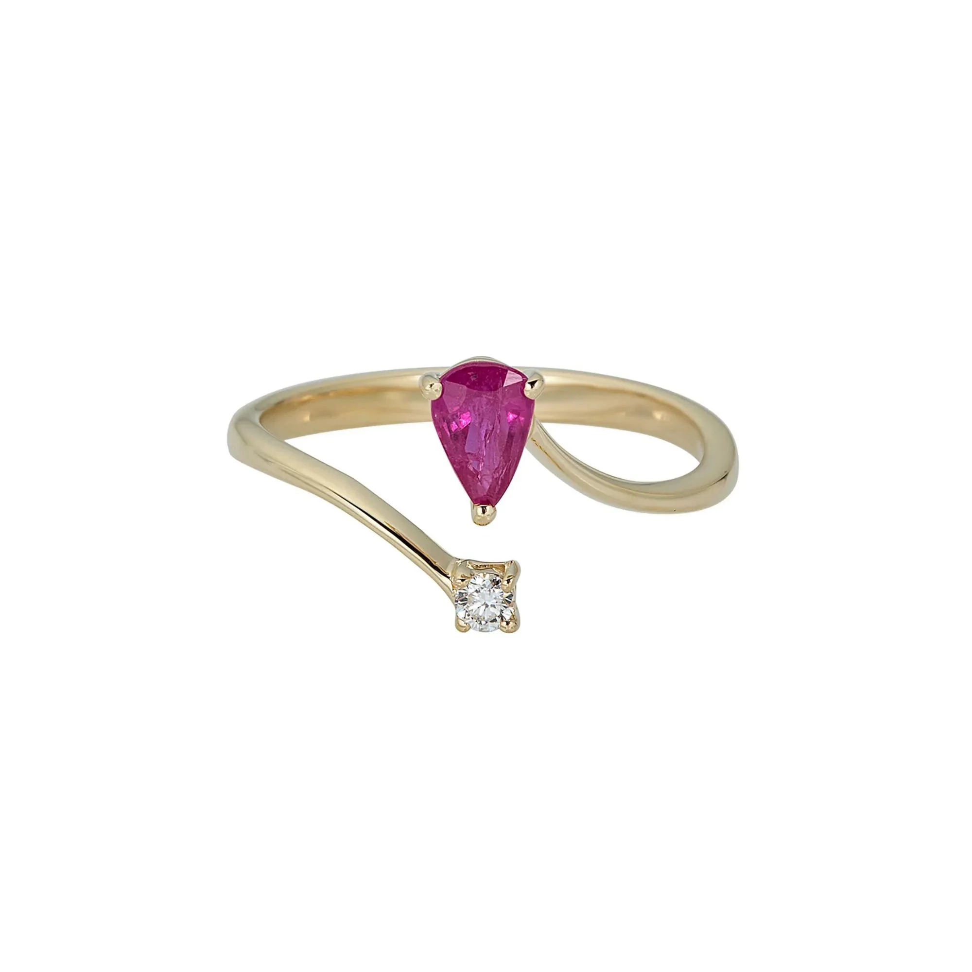 Ruby & Diamond Ring 10K Yellow Gold Round Brilliant Cut Size 6.5