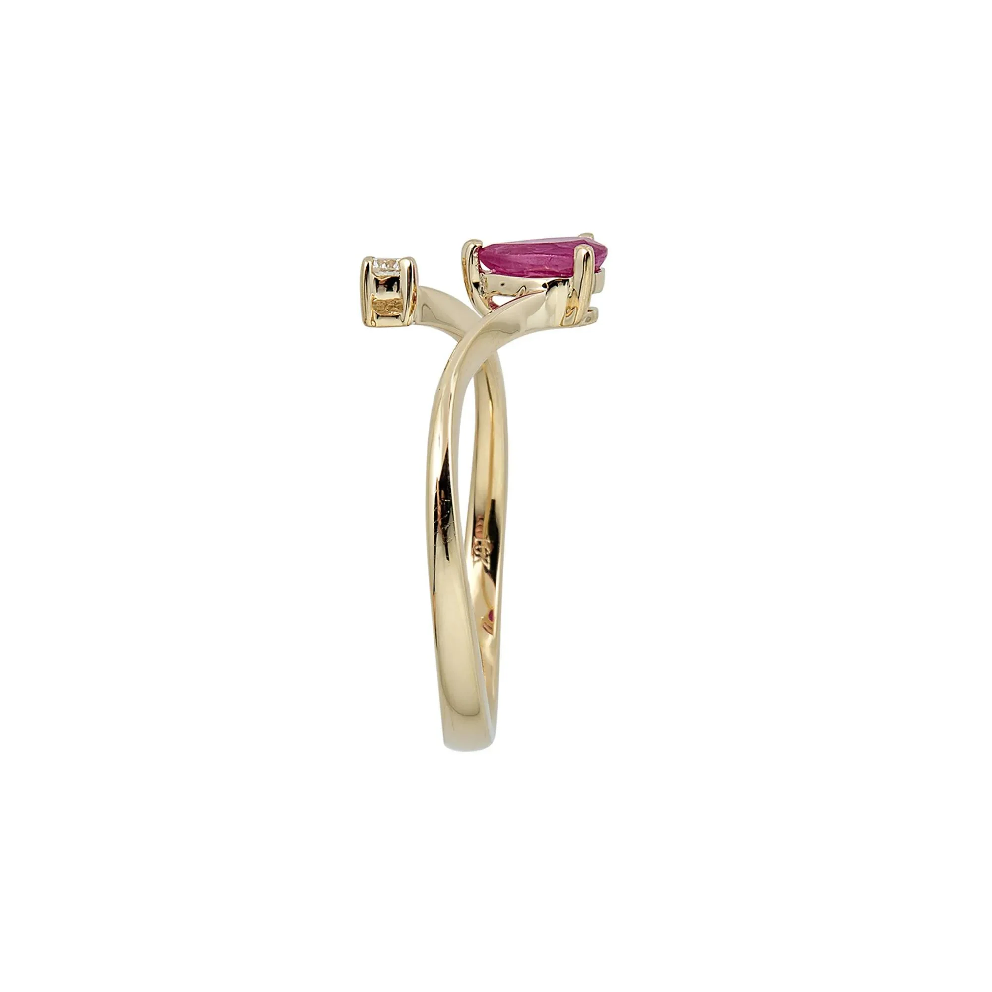Ruby & Diamond Ring 10K Yellow Gold Round Brilliant Cut Size 7.5 - Image 3
