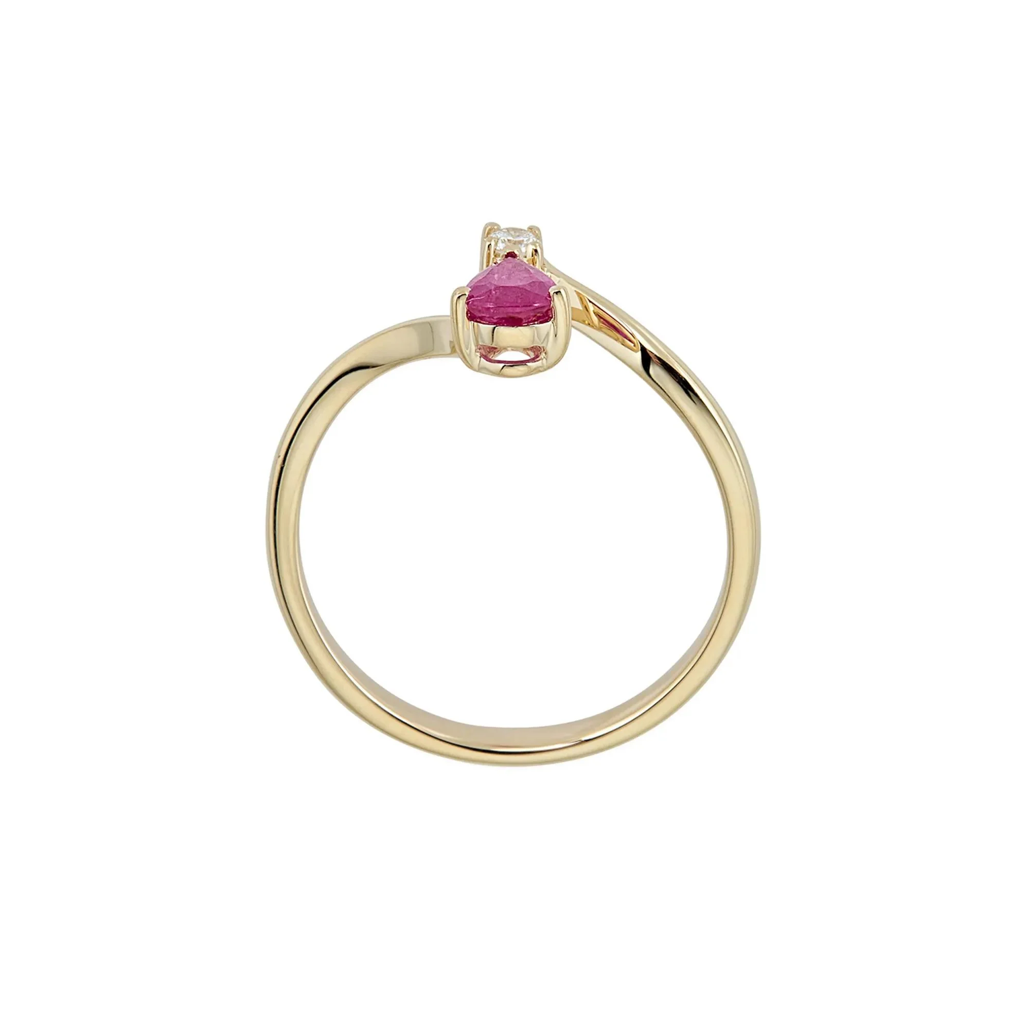 Ruby & Diamond Ring 10K Yellow Gold Round Brilliant Cut Size 8 - Image 2