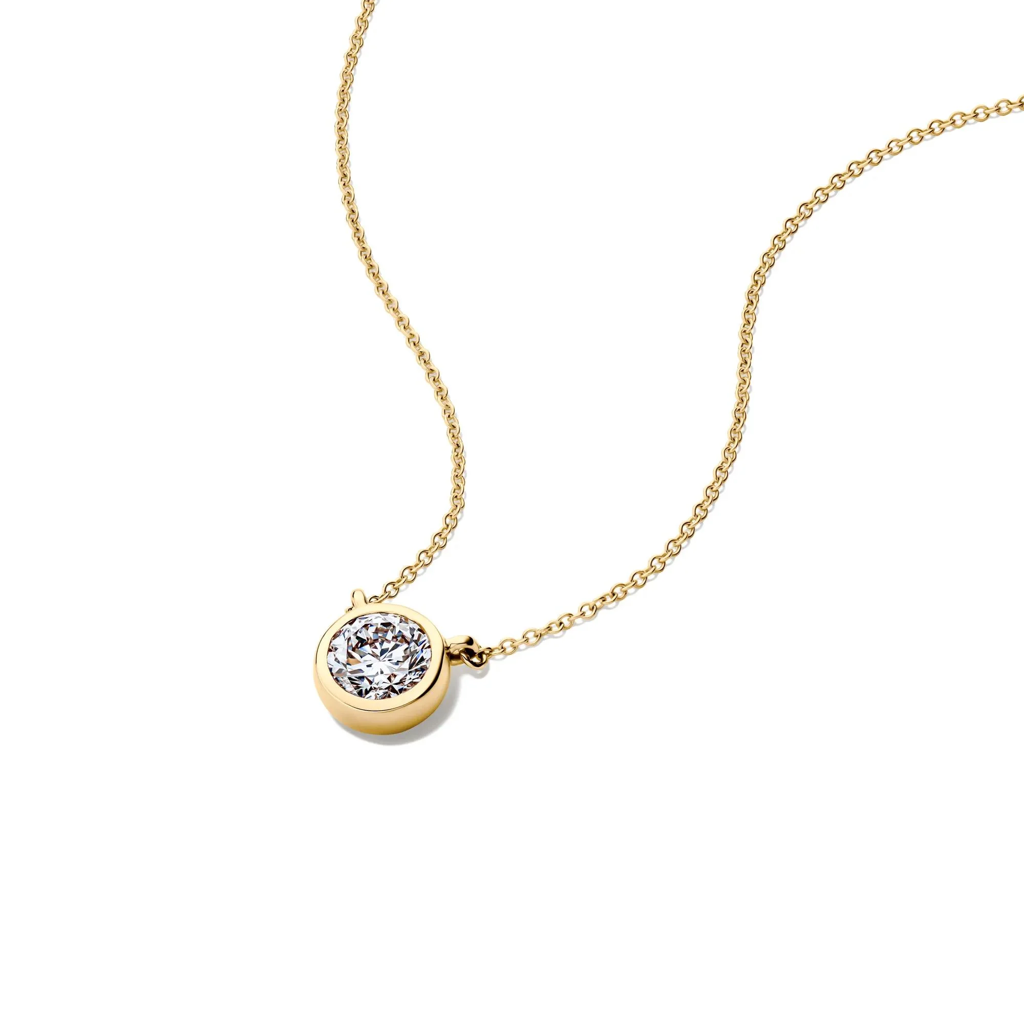 1 CT. Tw. Lab Grown Diamond Bezel-Set Solitaire Pendant Necklace 14K Yellow Gold Size 17" - Image 4