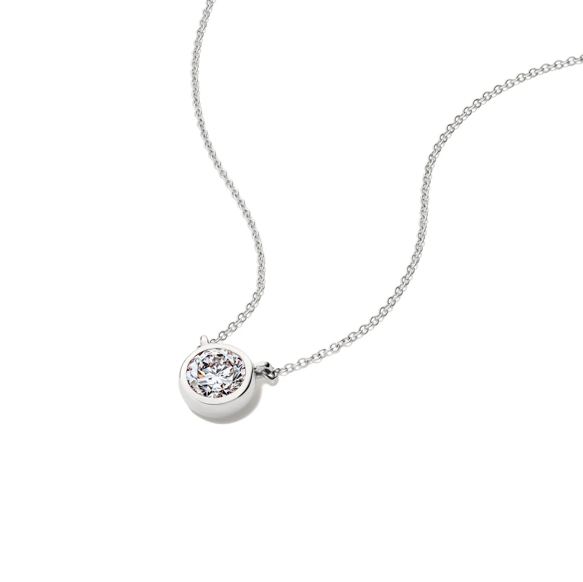 1 CT. Tw. Lab Grown Diamond Bezel-Set Solitaire Pendant Necklace 14K White Gold Size 17" - Image 4