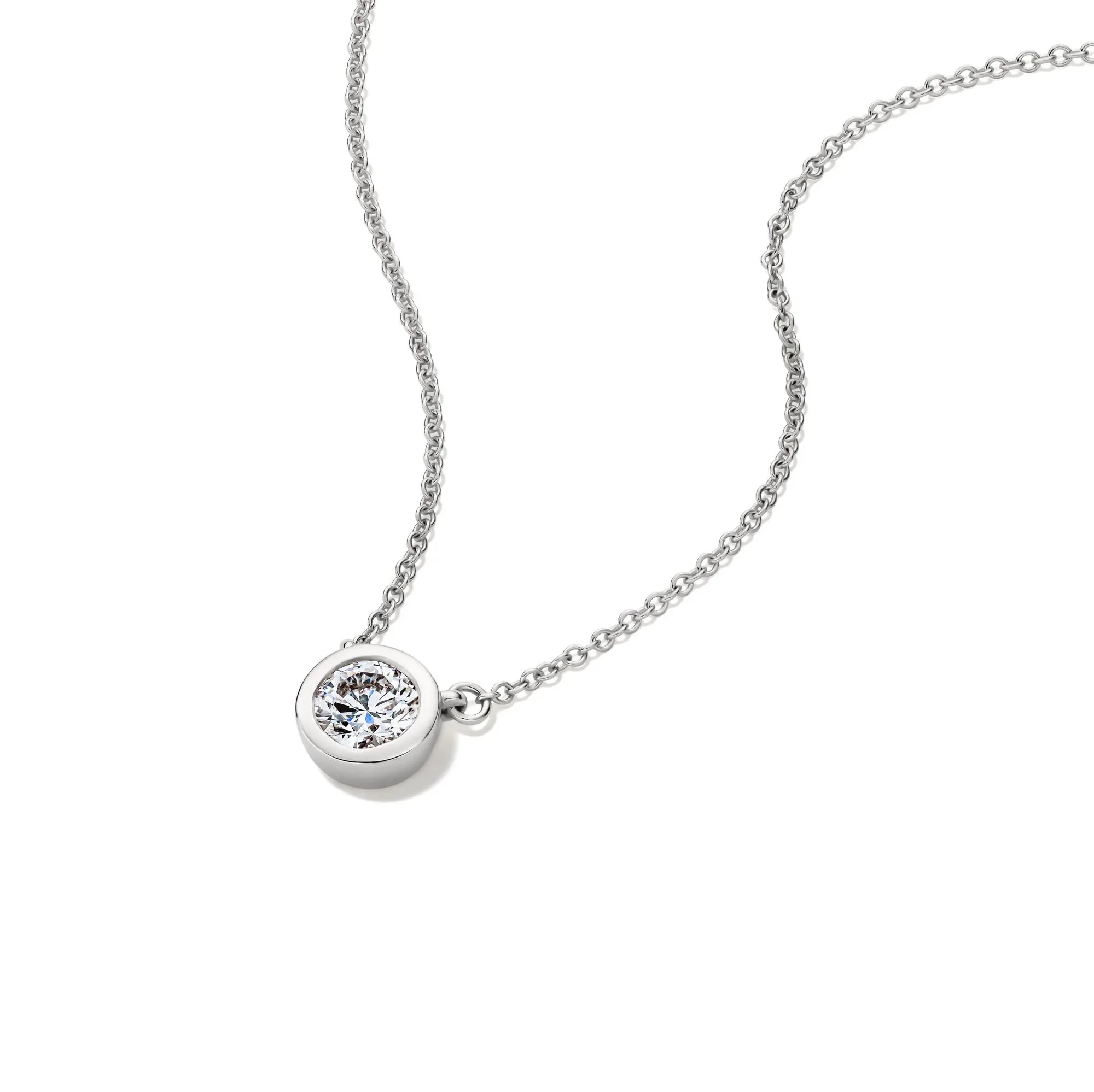 Lab Grown Diamond Bezel-Set Solitaire Pendant Necklace 14K White Gold (1/2ct. Tw.) Size 17" - Image 4
