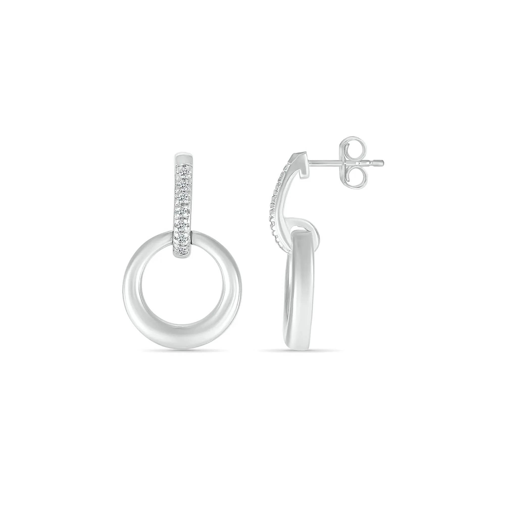 Diamond Accent Mini Door Knocker Earrings .925 Sterling Silver White Size 9.50mm - Image 3