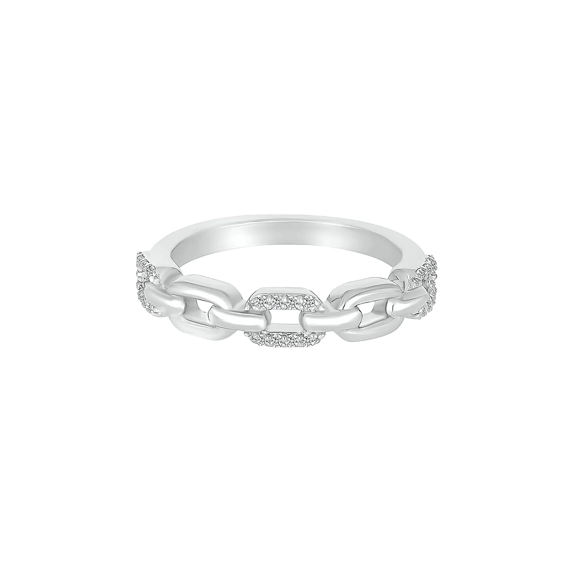 1/8 CT. Tw. Diamond Chain Link Band Ring .925 Sterling Silver White Size 5.5