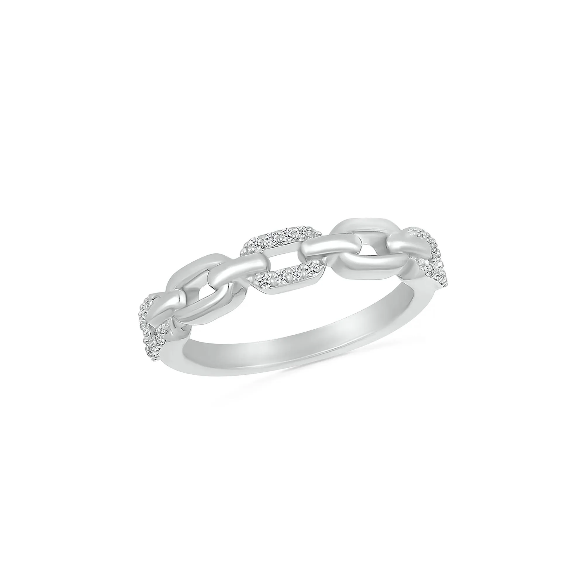 1/8 CT. Tw. Diamond Chain Link Band Ring .925 Sterling Silver White Size 8 - Image 4