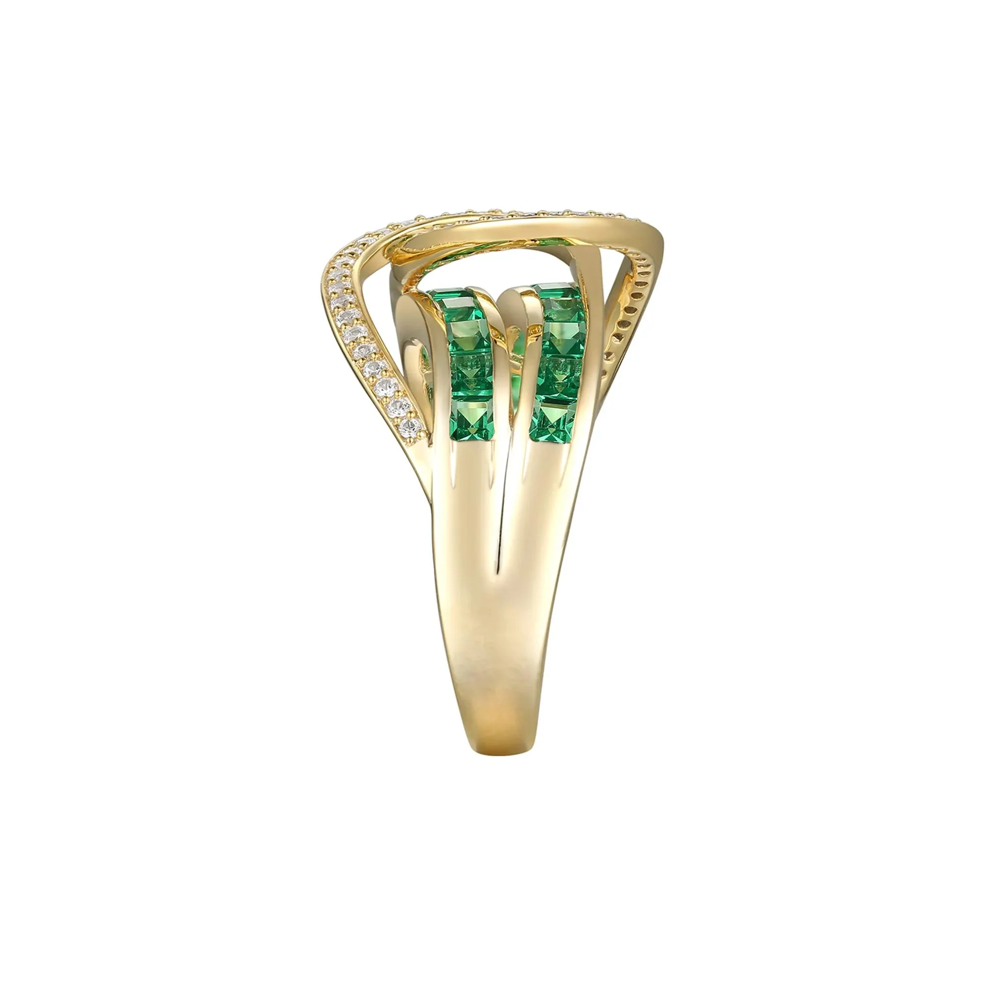 1/4 CT. Tw. Emerald & Diamond Crossover Ring 10K Yellow Gold Size 7 - Image 3