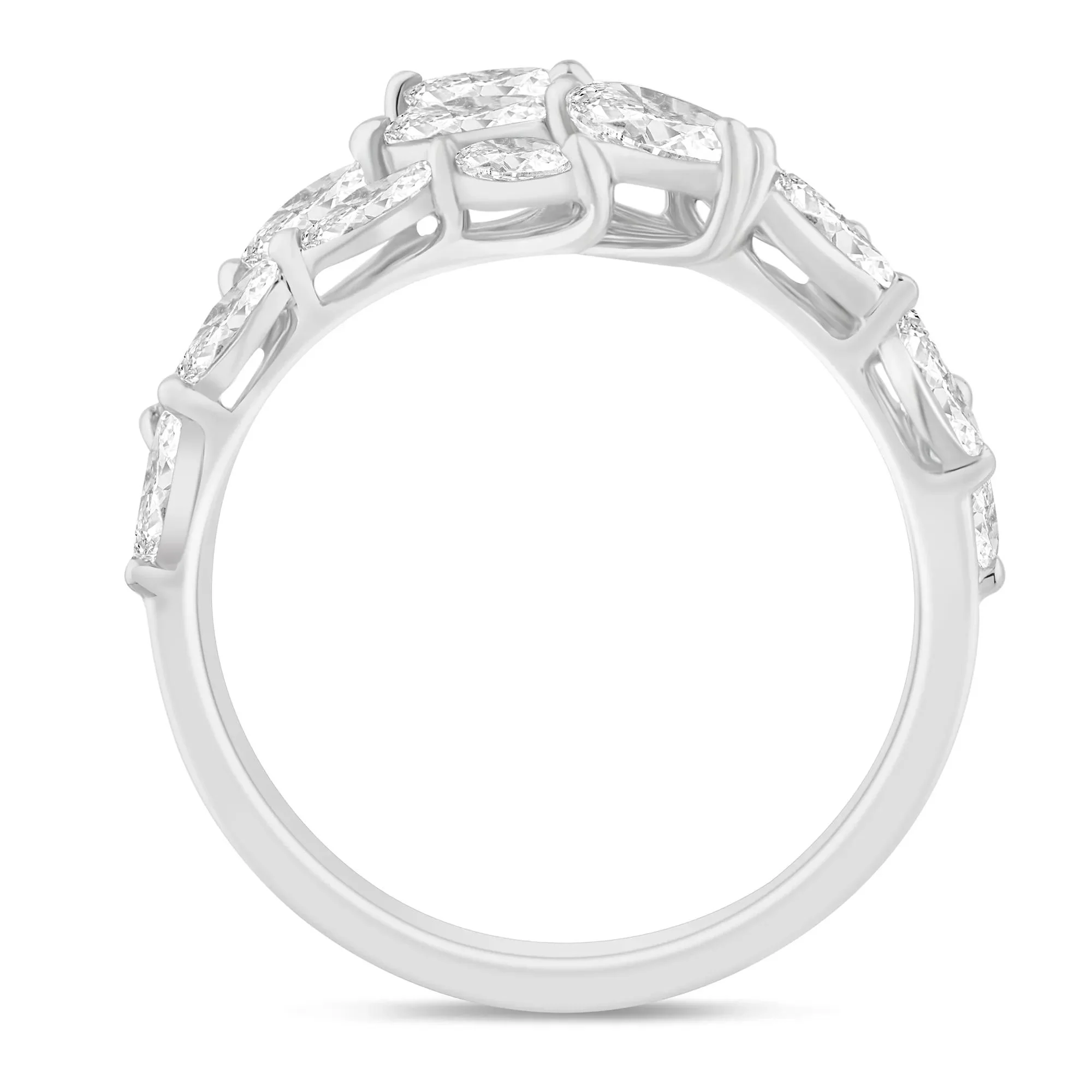1 CT. Tw. Lab Grown Diamond Round & Marquise-Cut Bypass Ring 14K White Gold Round Brilliant Cut Size 6.5 1mm - Image 2